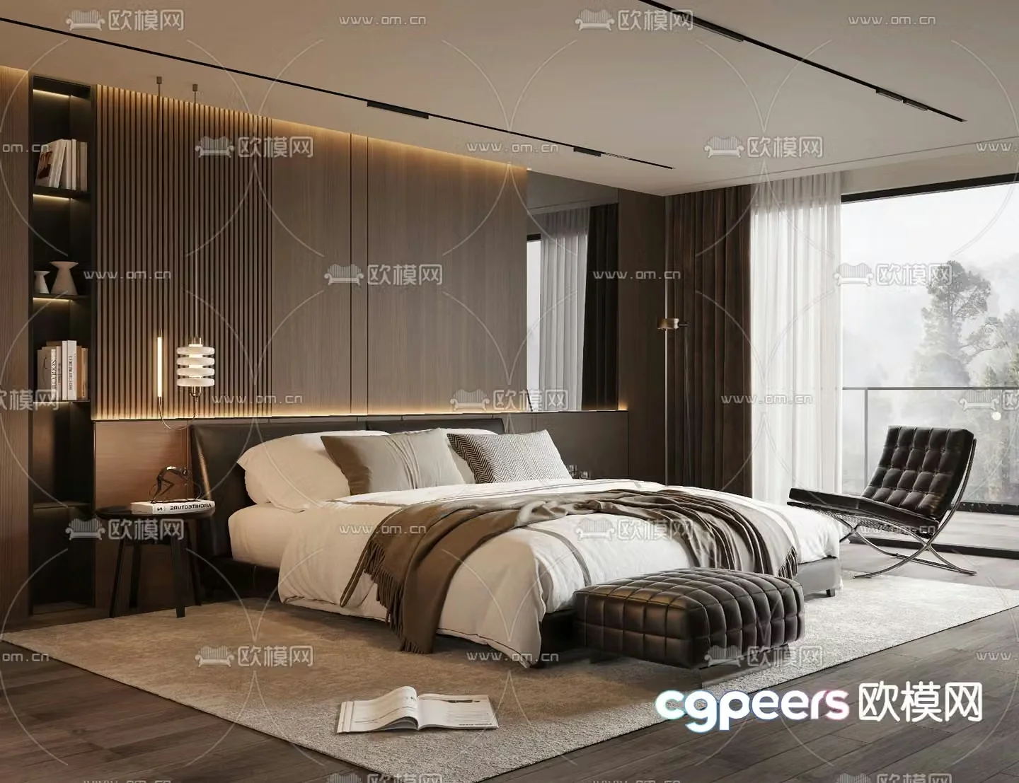 Leather double bed bedroom 3d model