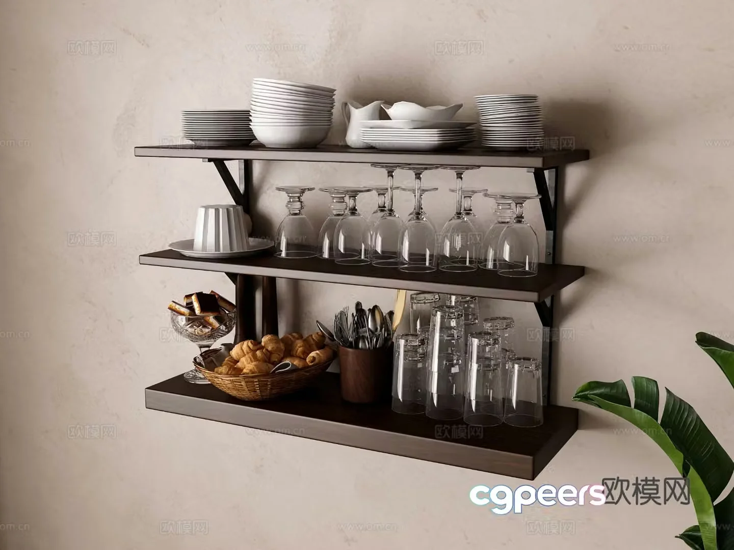 European style kitchen wall hanging shelf 3d model
