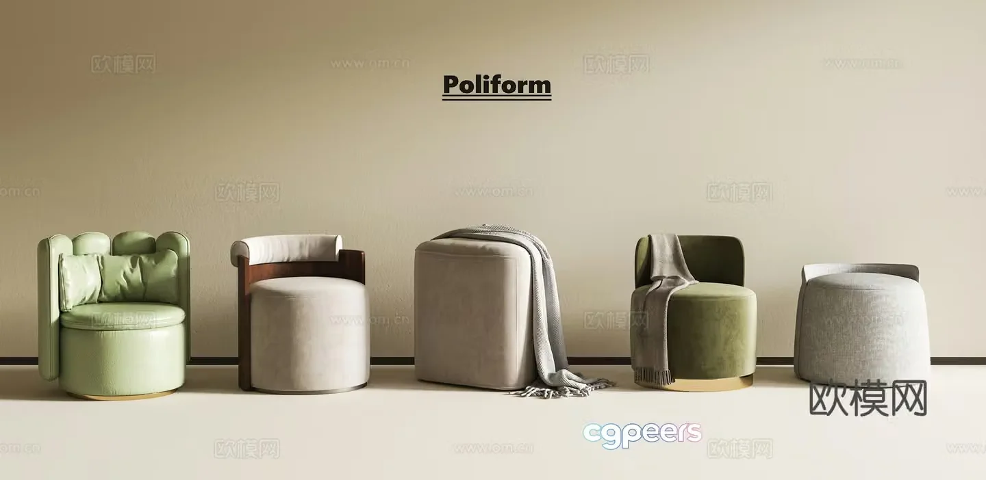 French retro stool round stool sofa stool 3d model