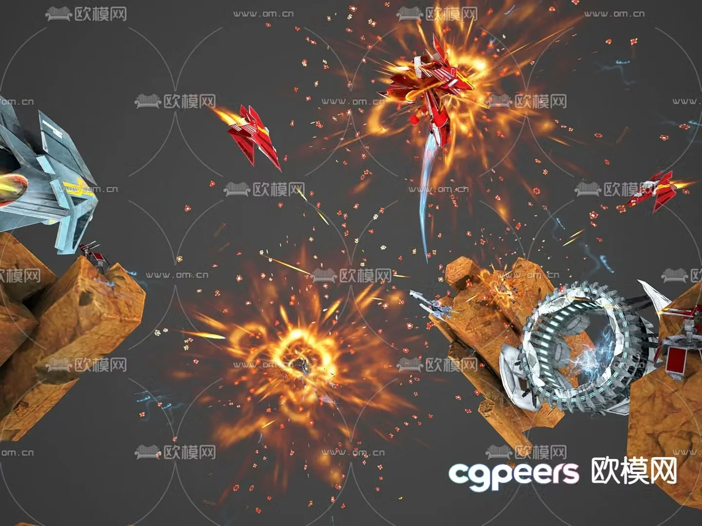 Exploding spaceship spaceship 3d model
