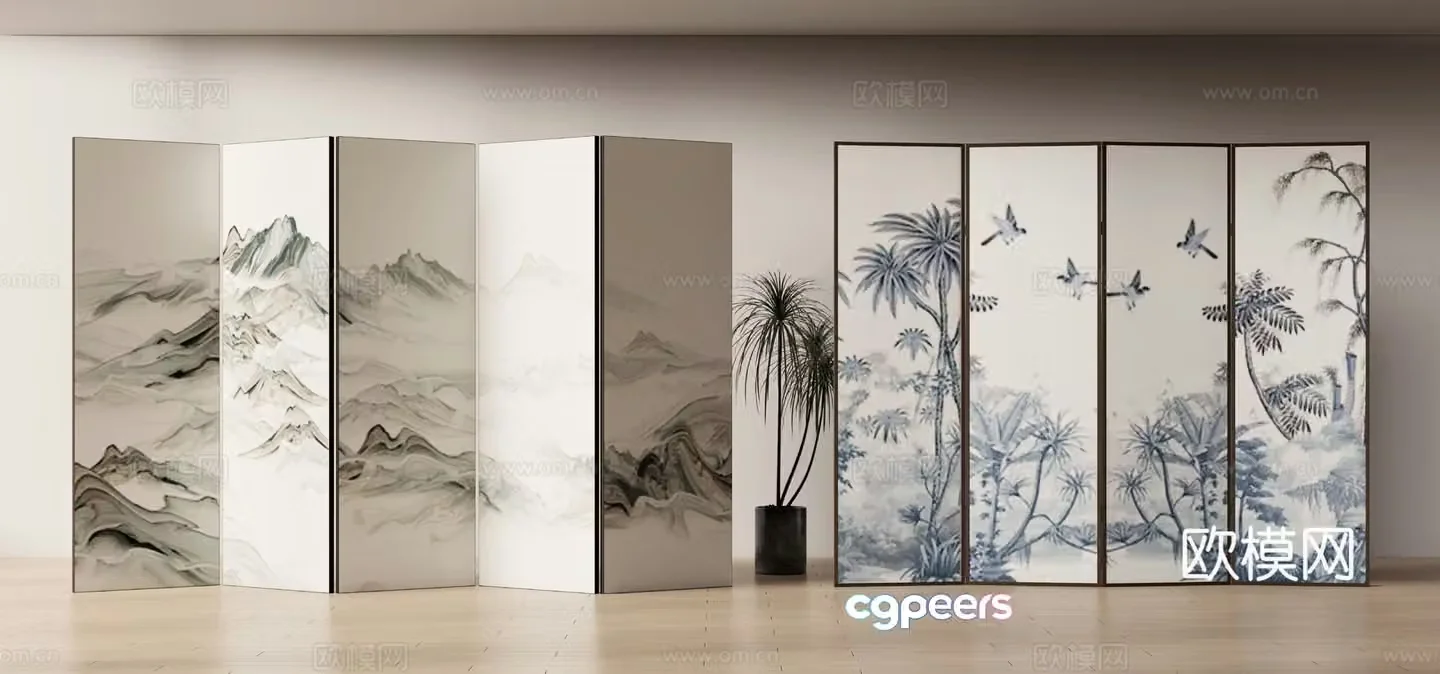 New Chinese style landscape screen 3D model
