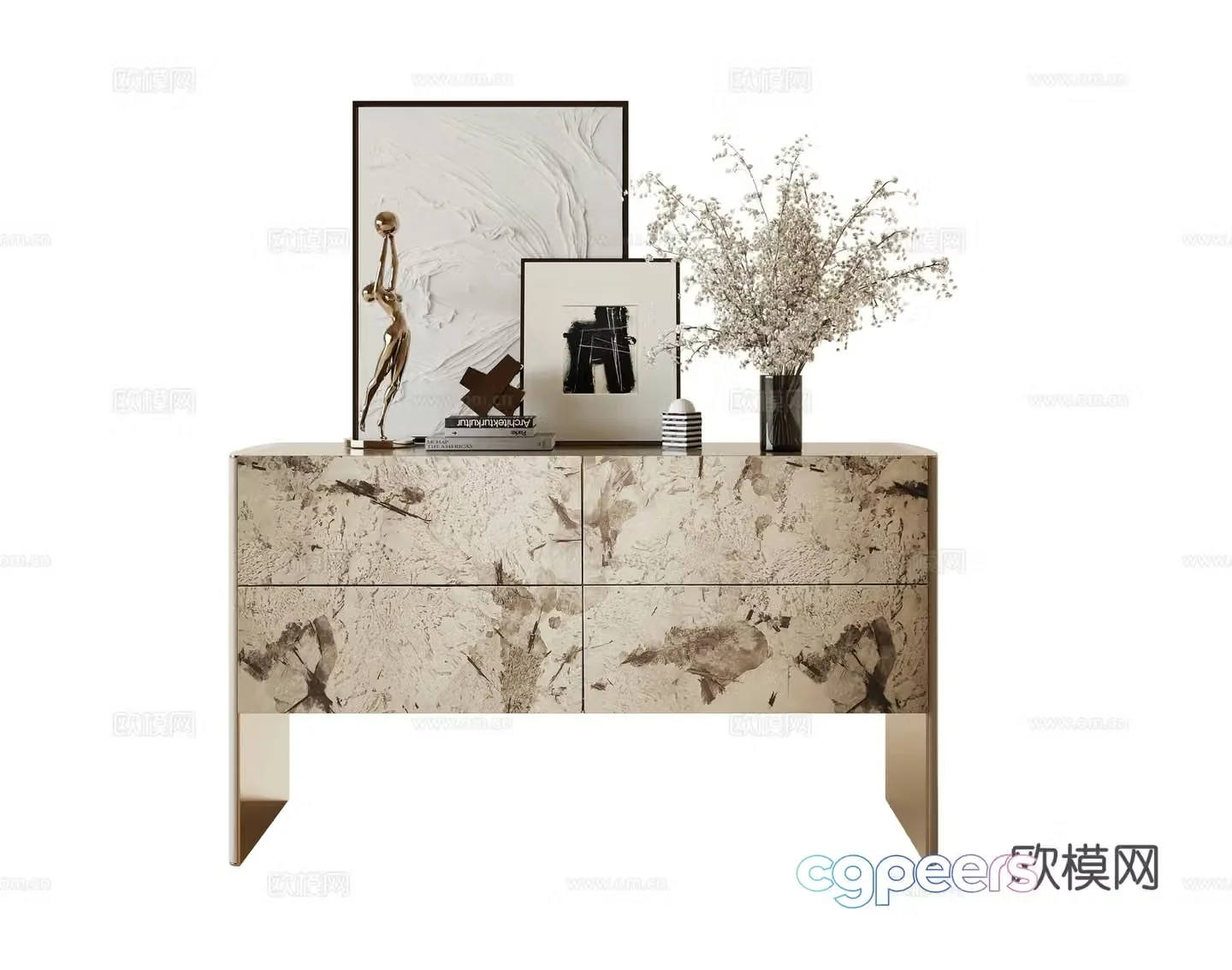 French light luxury side cabinet 3D model