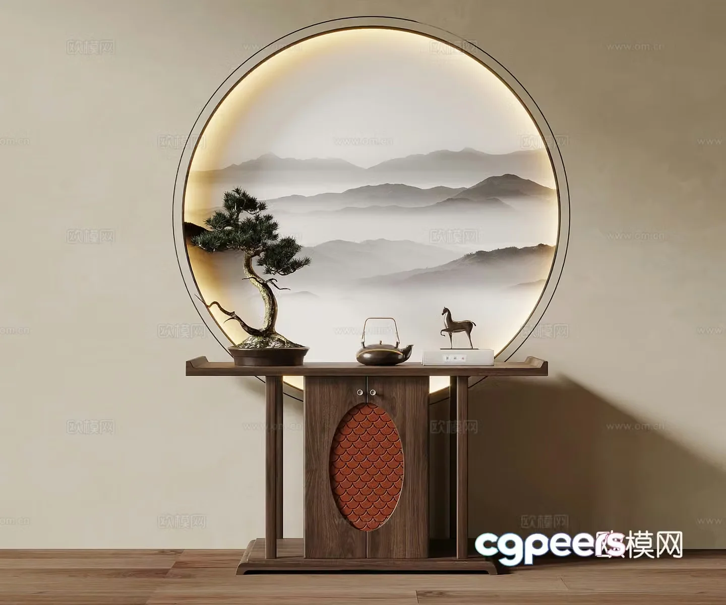 Porch New Chinese style porch Entrance Cabinet End View Cabinet Jewelry ornaments 3D Model