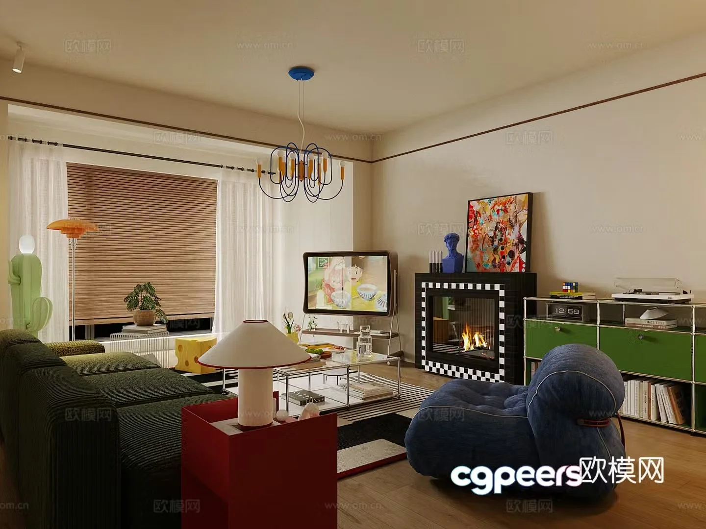 Modern home living room Bauhaus living room Memphis living room Retro style living room Dopamine living room 3d model