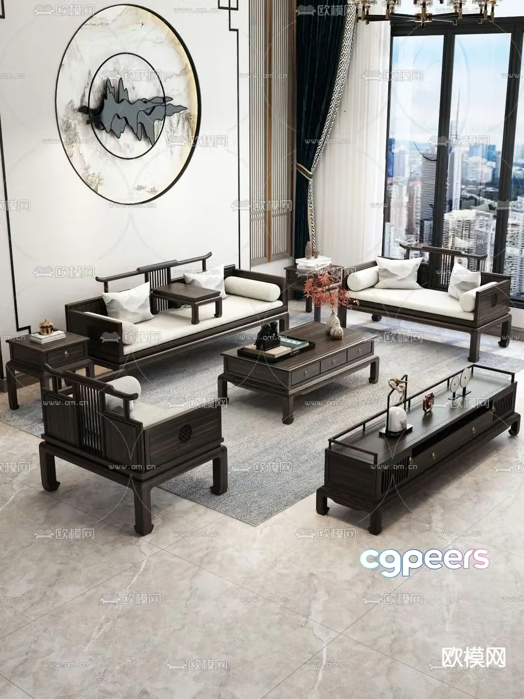 Chinese style modular sofa 3d model