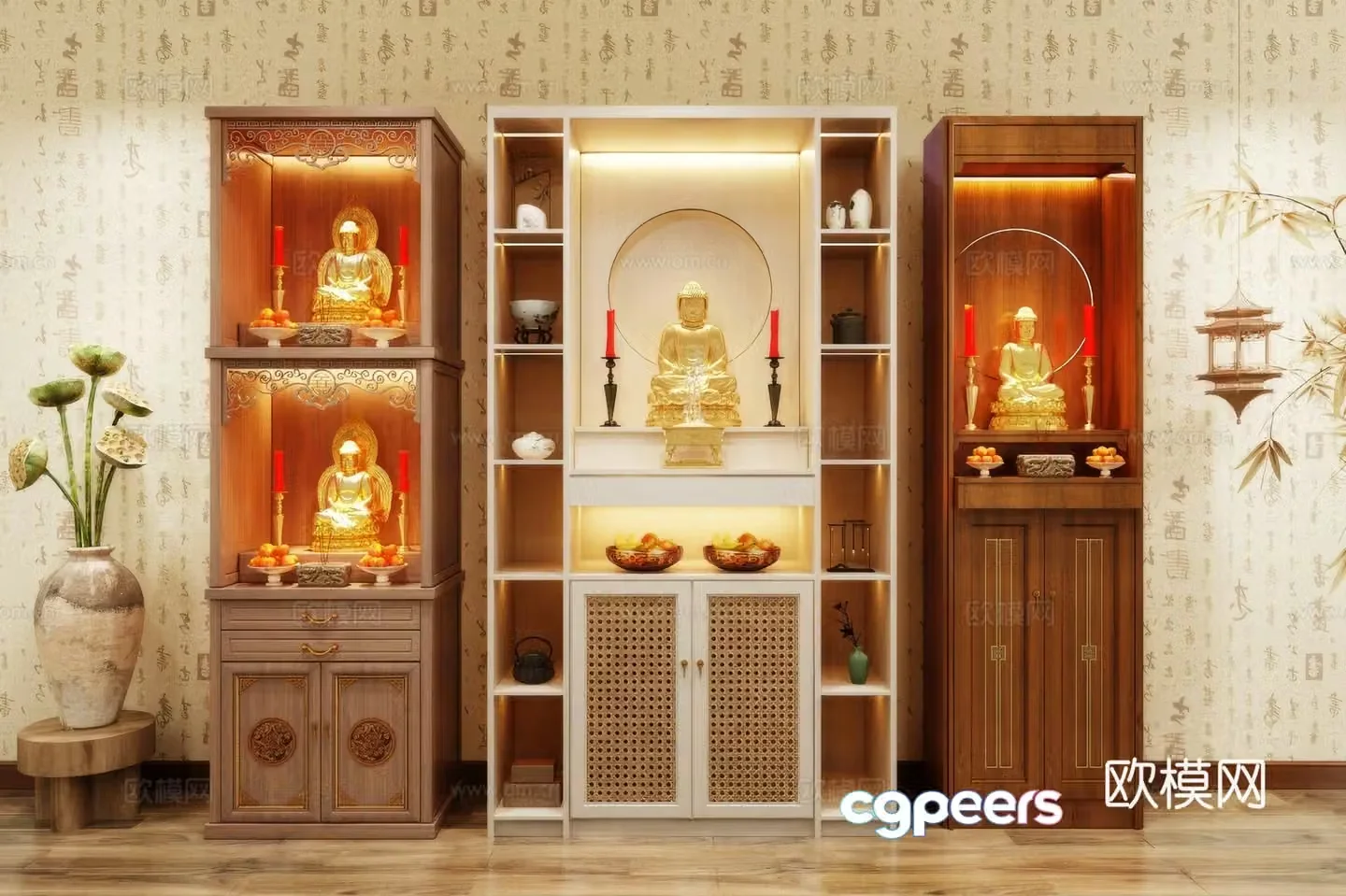 Buddha niche shrine hostel incense stove candle holder 3d model