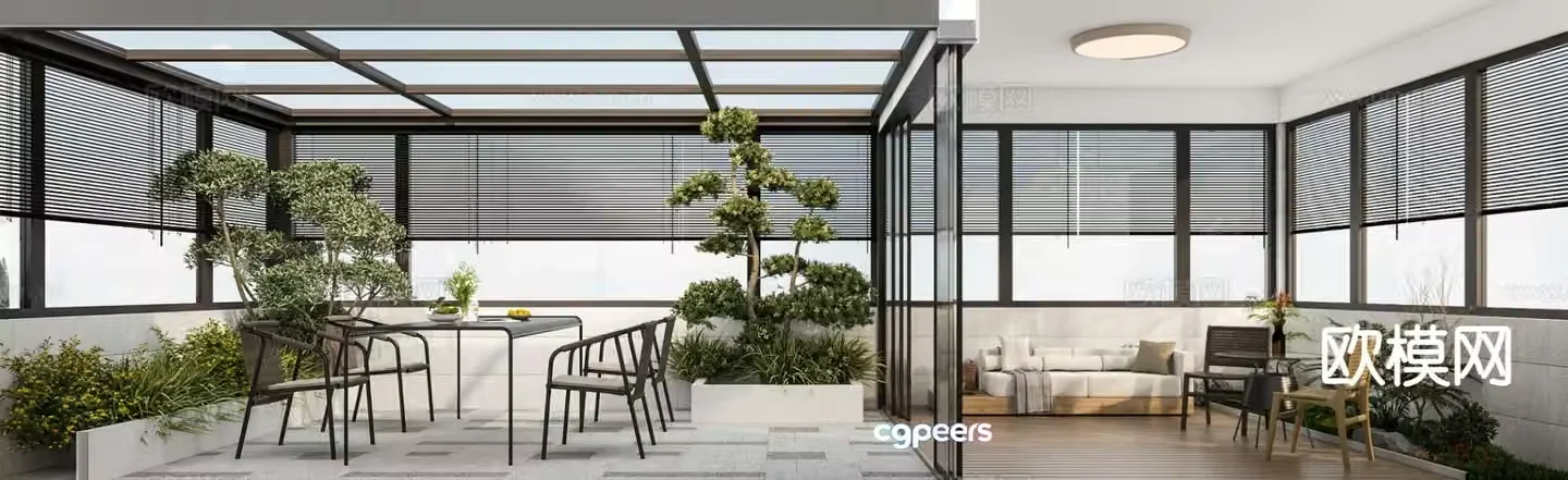 Modern balcony terrace roof garden 3d model
