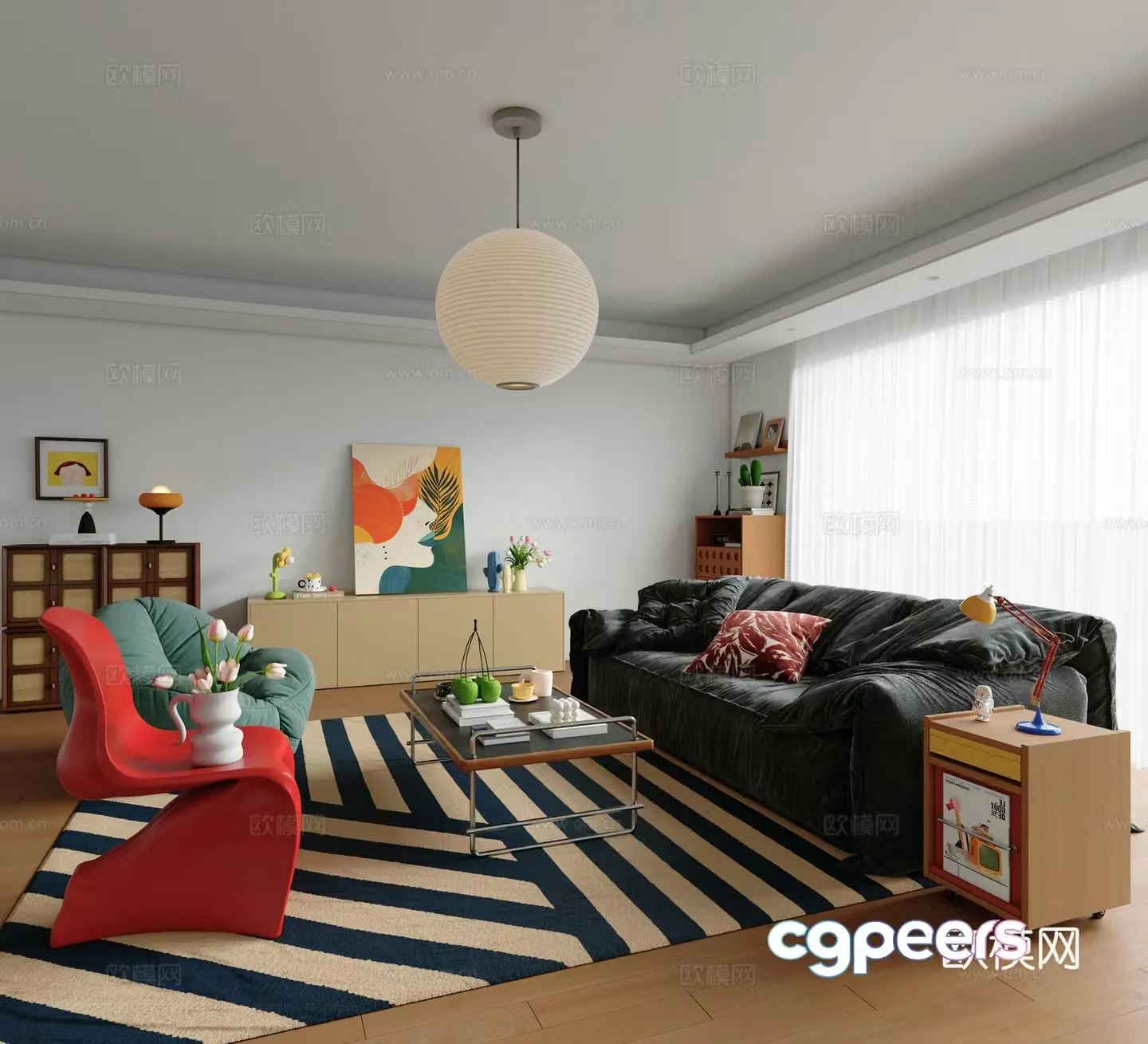 Memphis Living Room Bauhaus Living Room Memphis Hanging Painting Ornaments Bauhaus Tea Method Tea Table Combination 3D Model