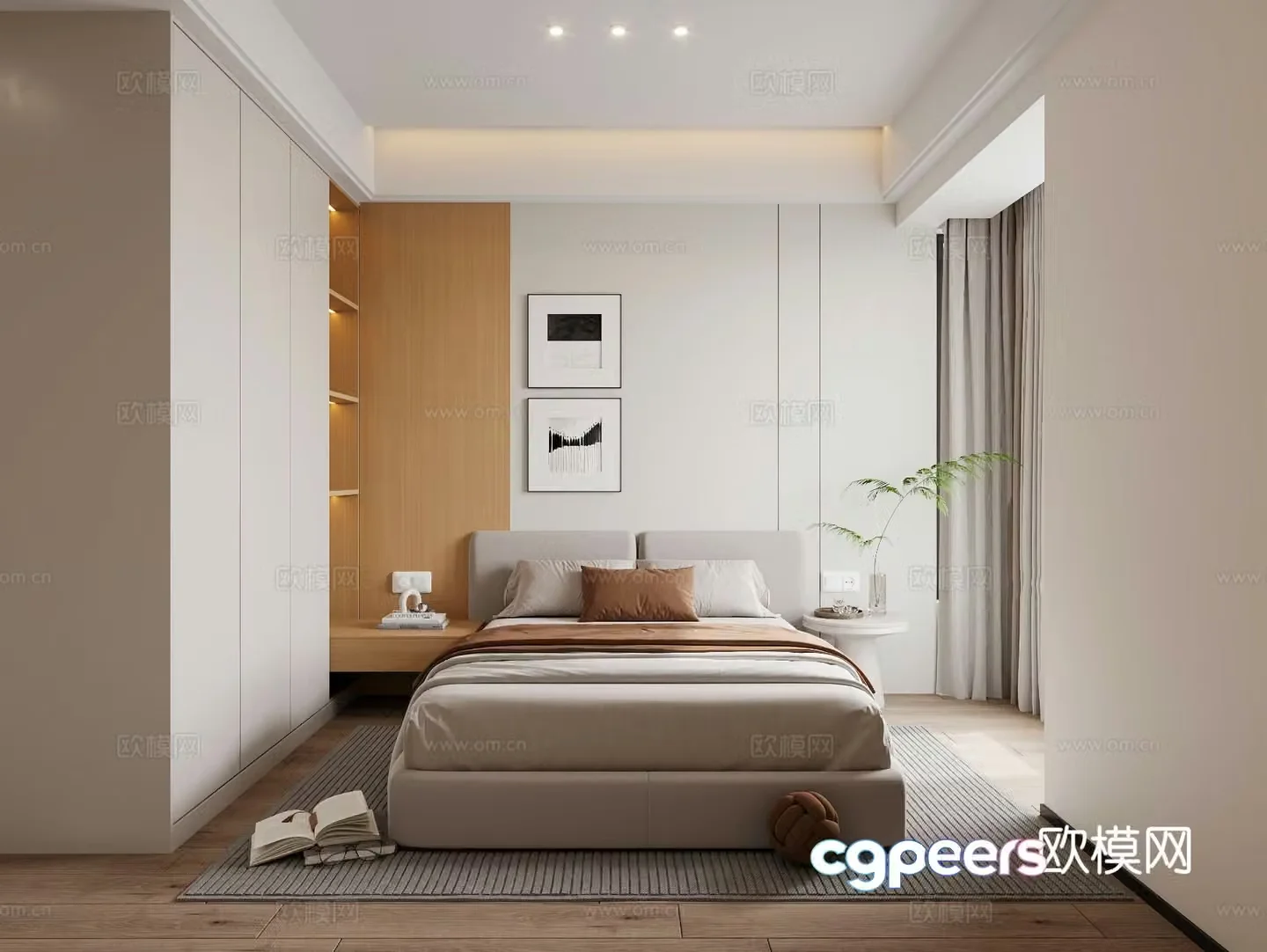 Creamy Bedroom Elder Room Parent Room Simple Bedroom 3D Model