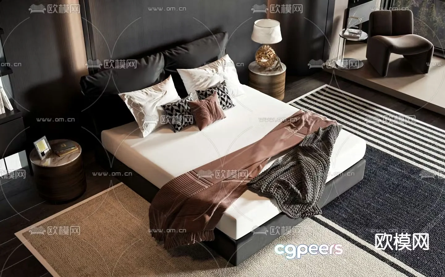 Modern double bed 3d model