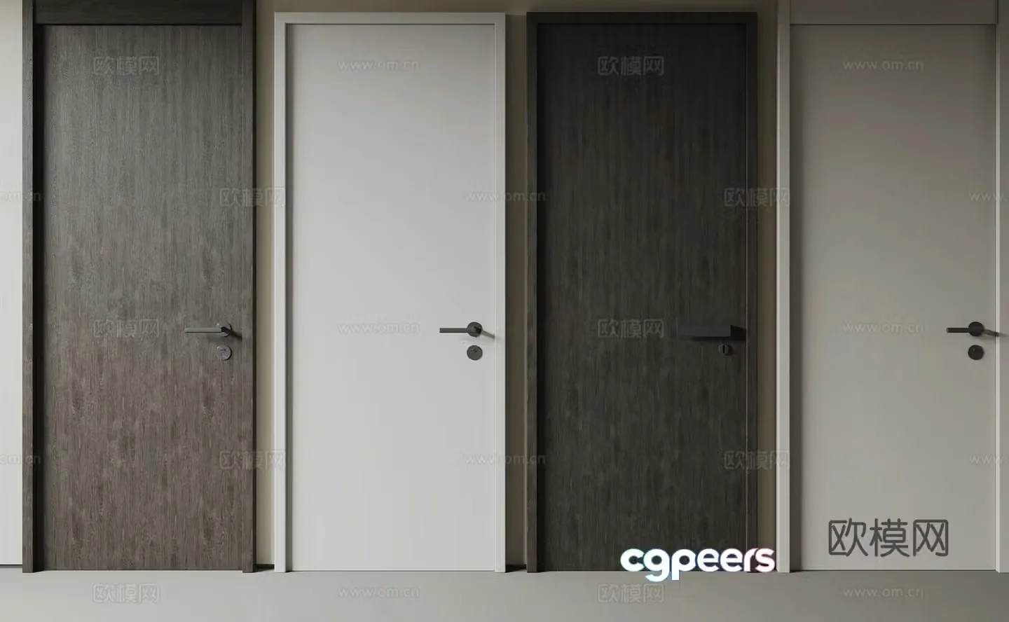 Modern solid wood bedroom door swing door single door 3d model