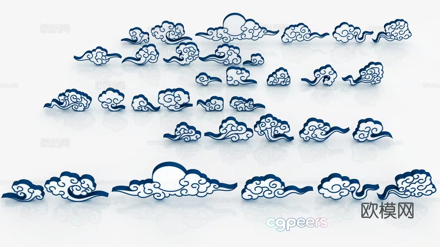New Chinese style auspicious cloud wall decoration cloud pattern silhouette 3d model