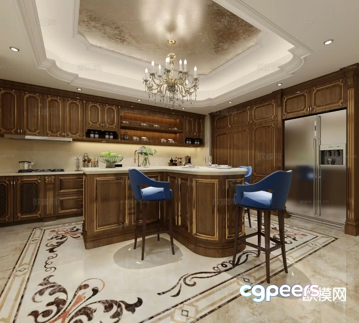 Open kitchen island cabinet 3d model
