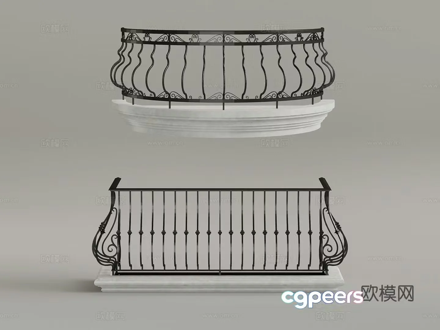Rail French railing Iron railing 3d model