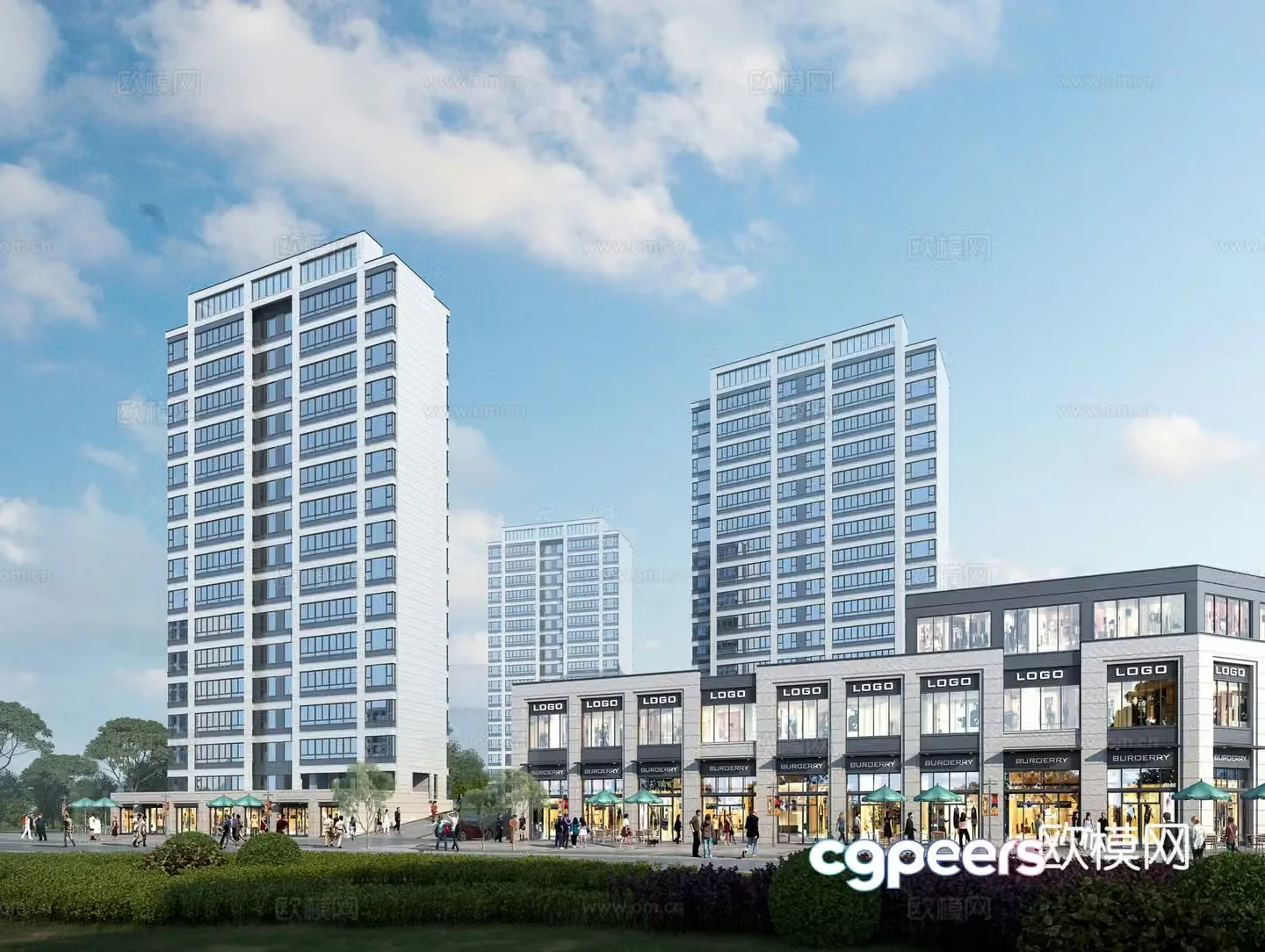 Commercial 3D model along the street