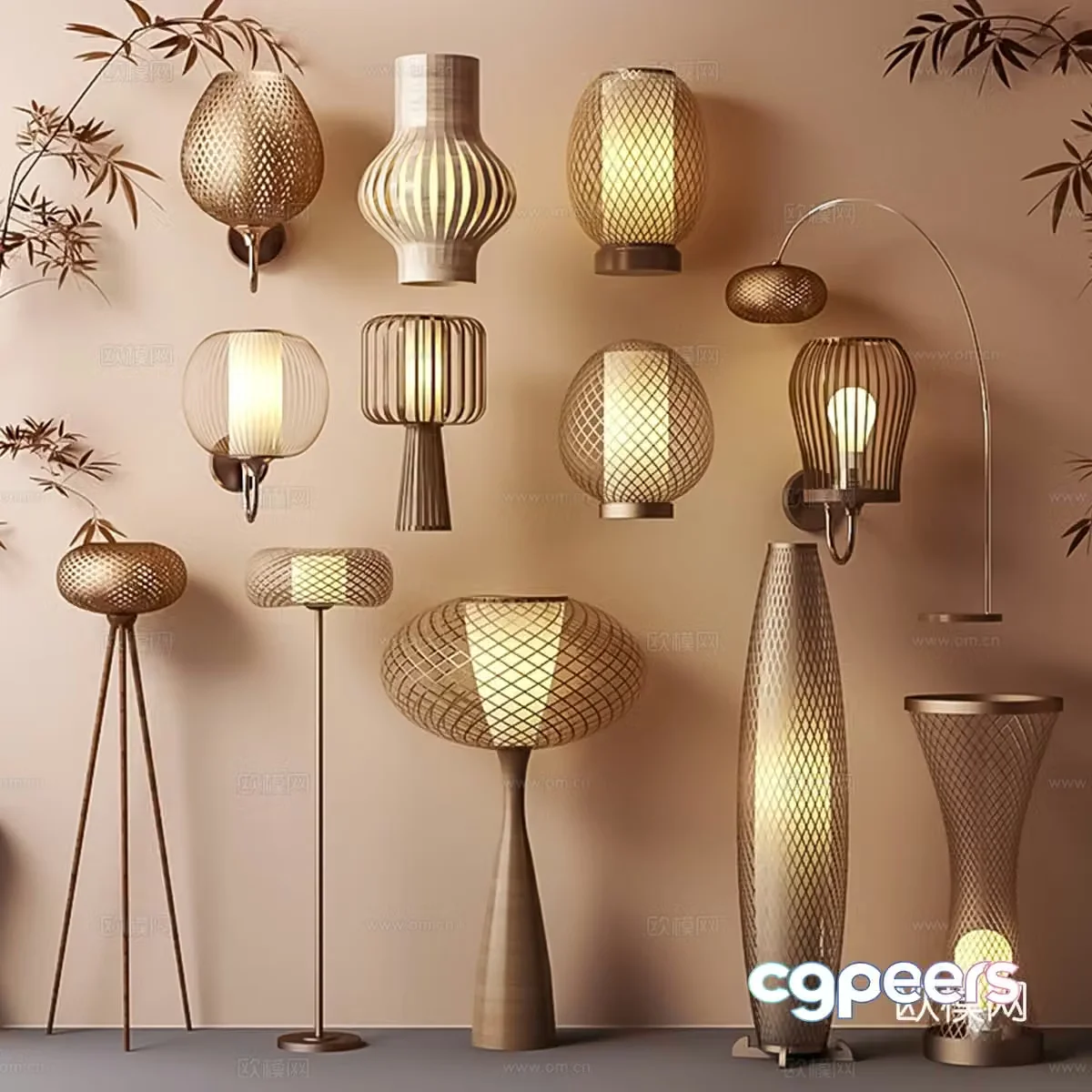 Floor lamp wall lamp combination 3D model