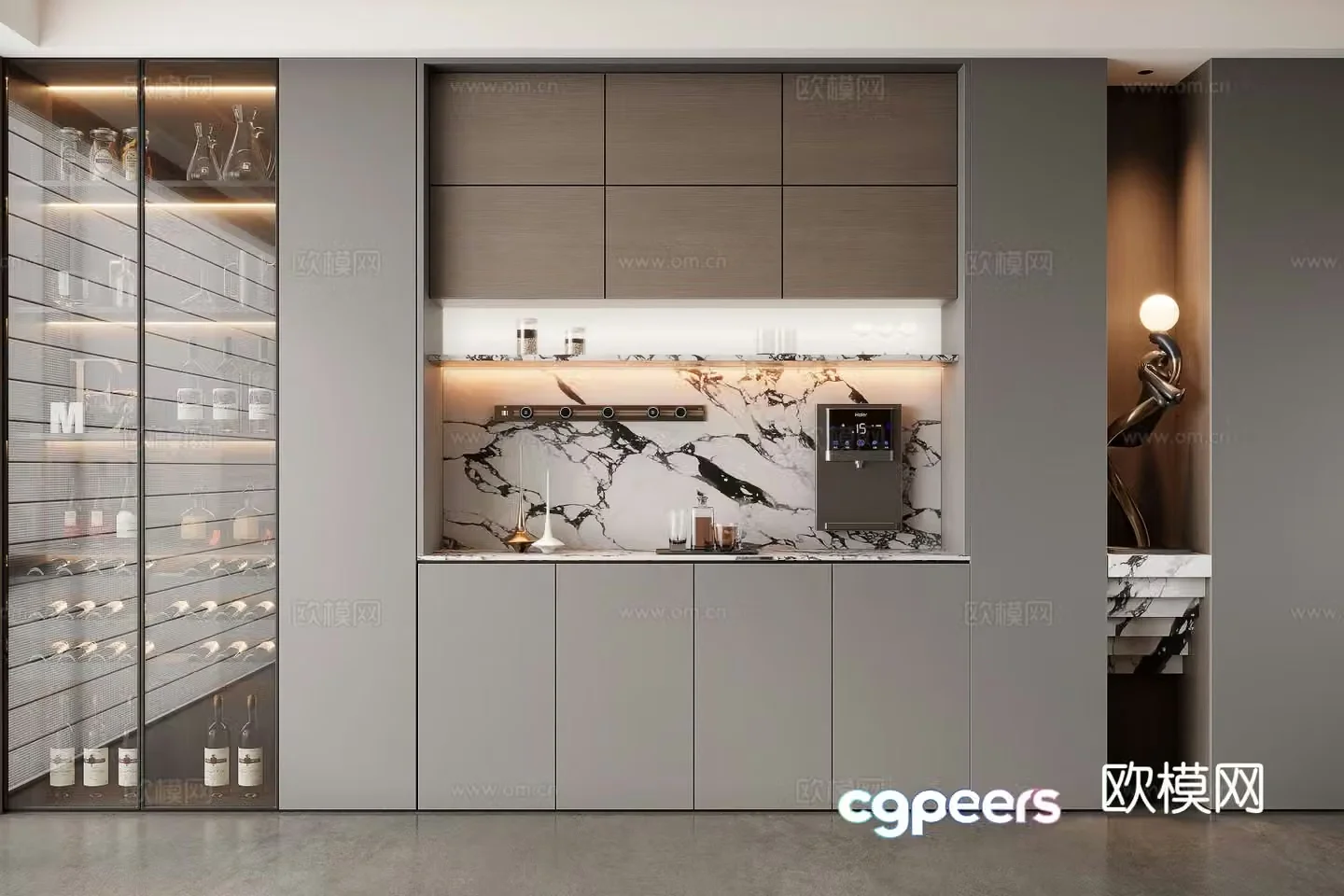 Italian wine cabinet sideboard glass cabinet 3D model