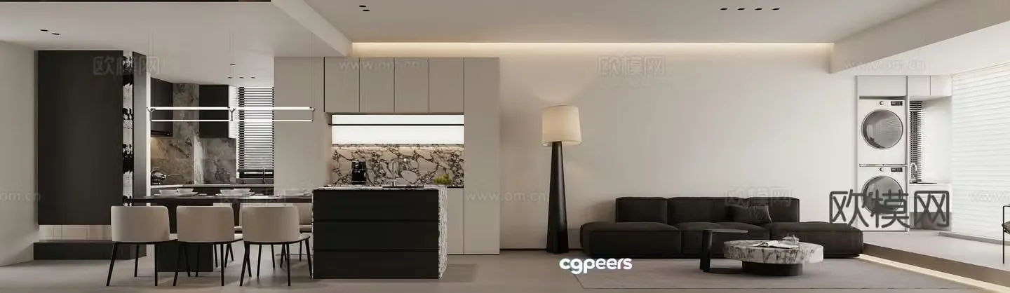 Modern minimalist living restaurant 3d model