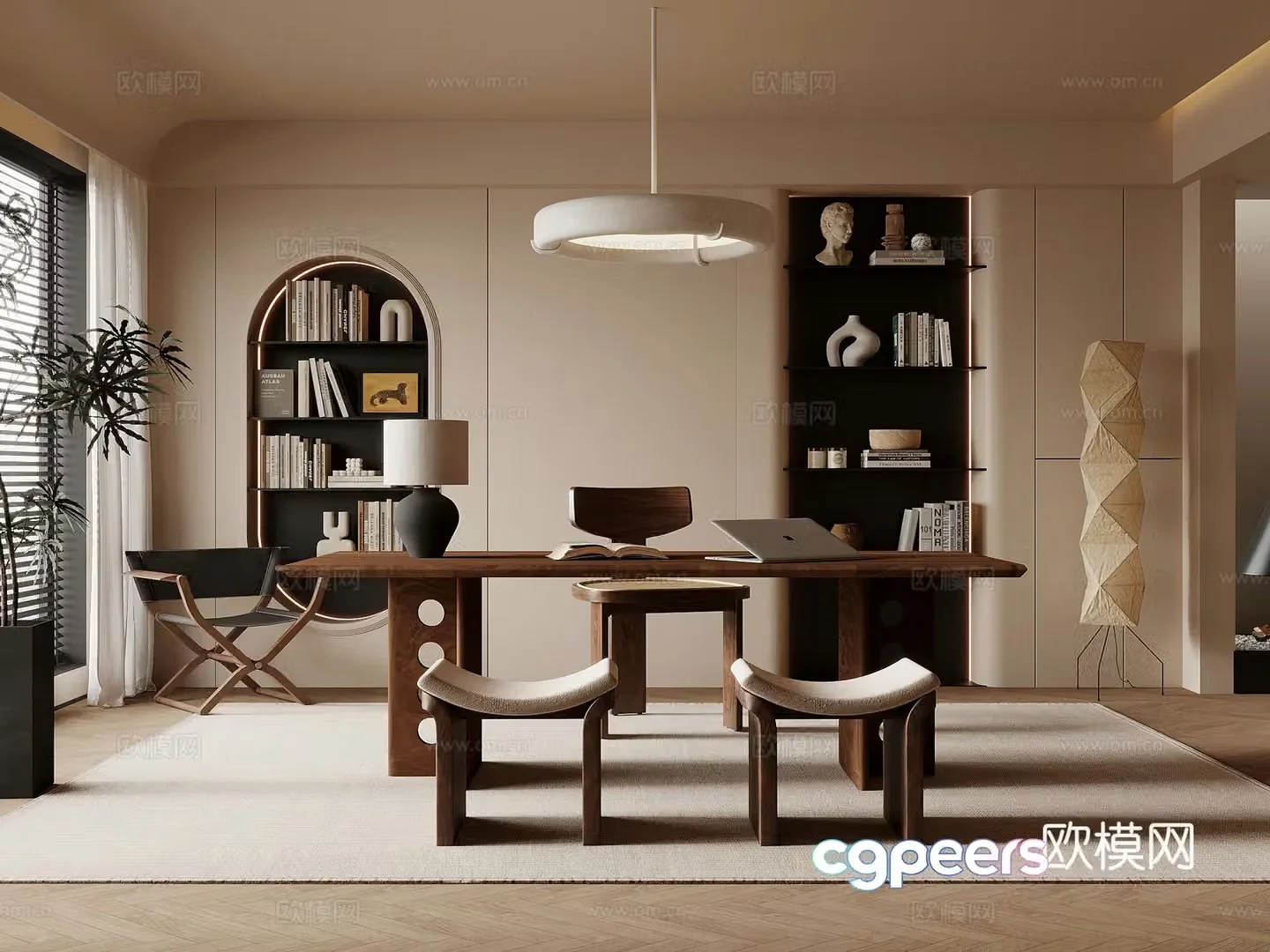 06 study room French retro style study room desk chair floor lamp accessories 3d model