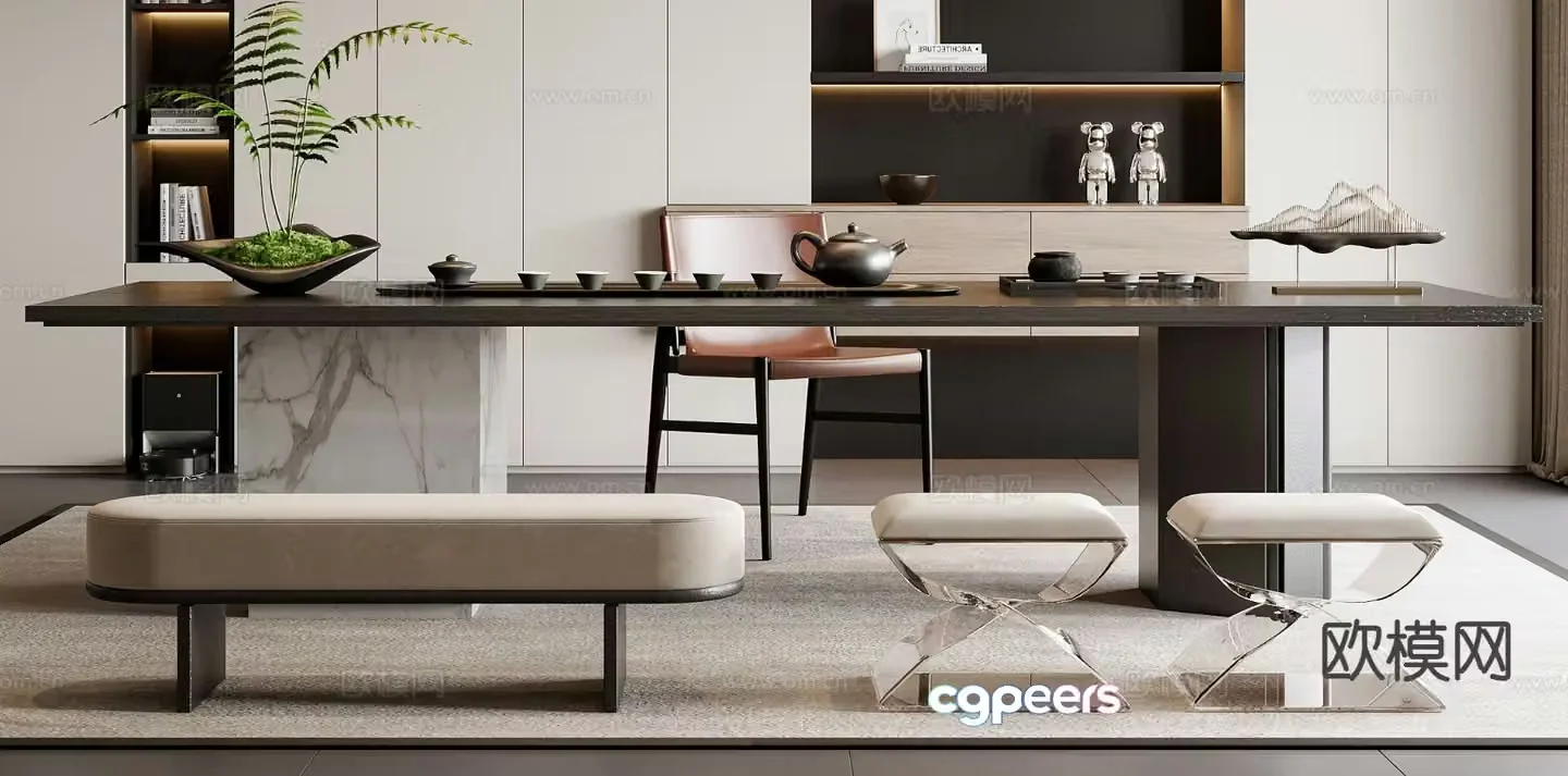 Modern tea table and chairs 3d model