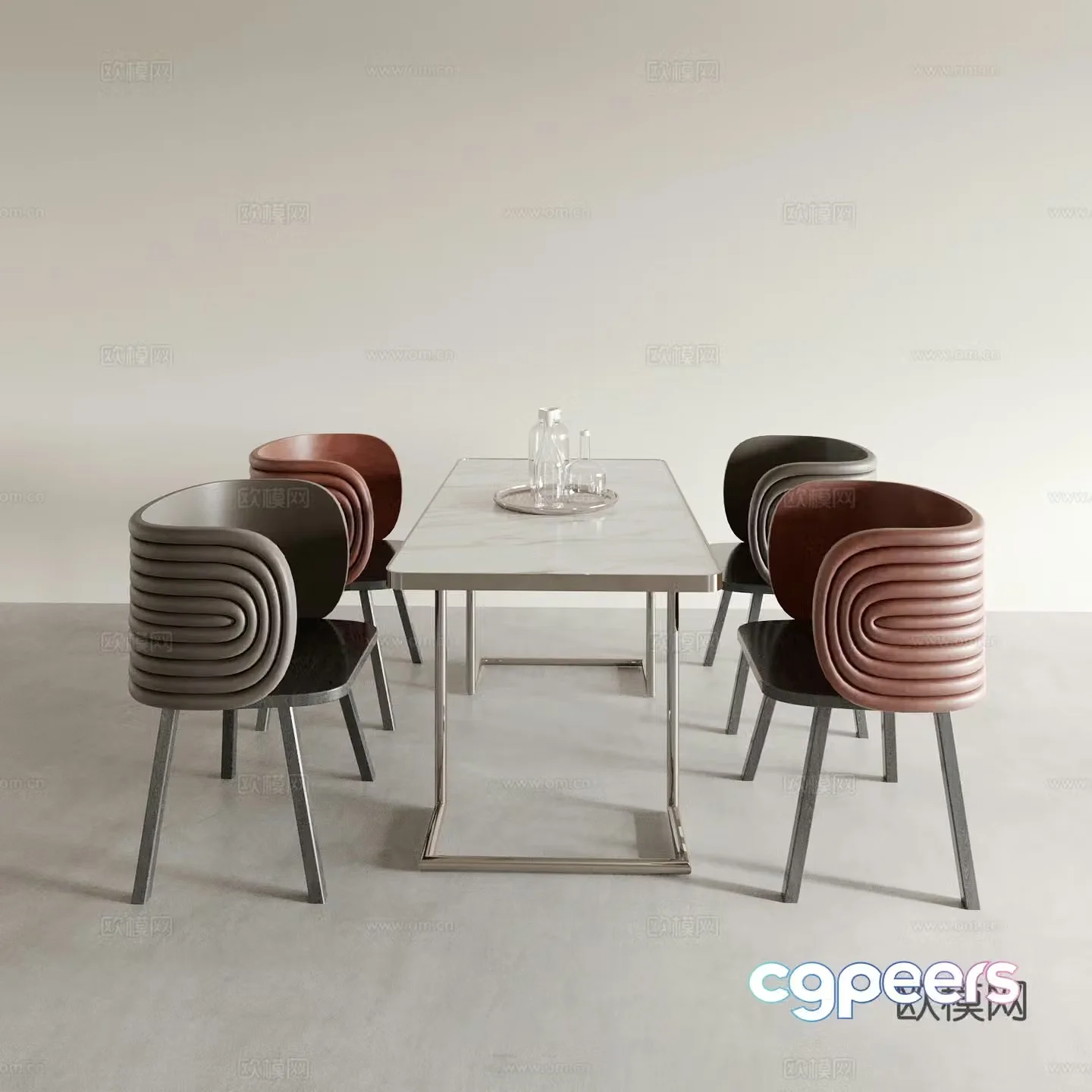 Bar dining table and chairs marble dining table 3d model