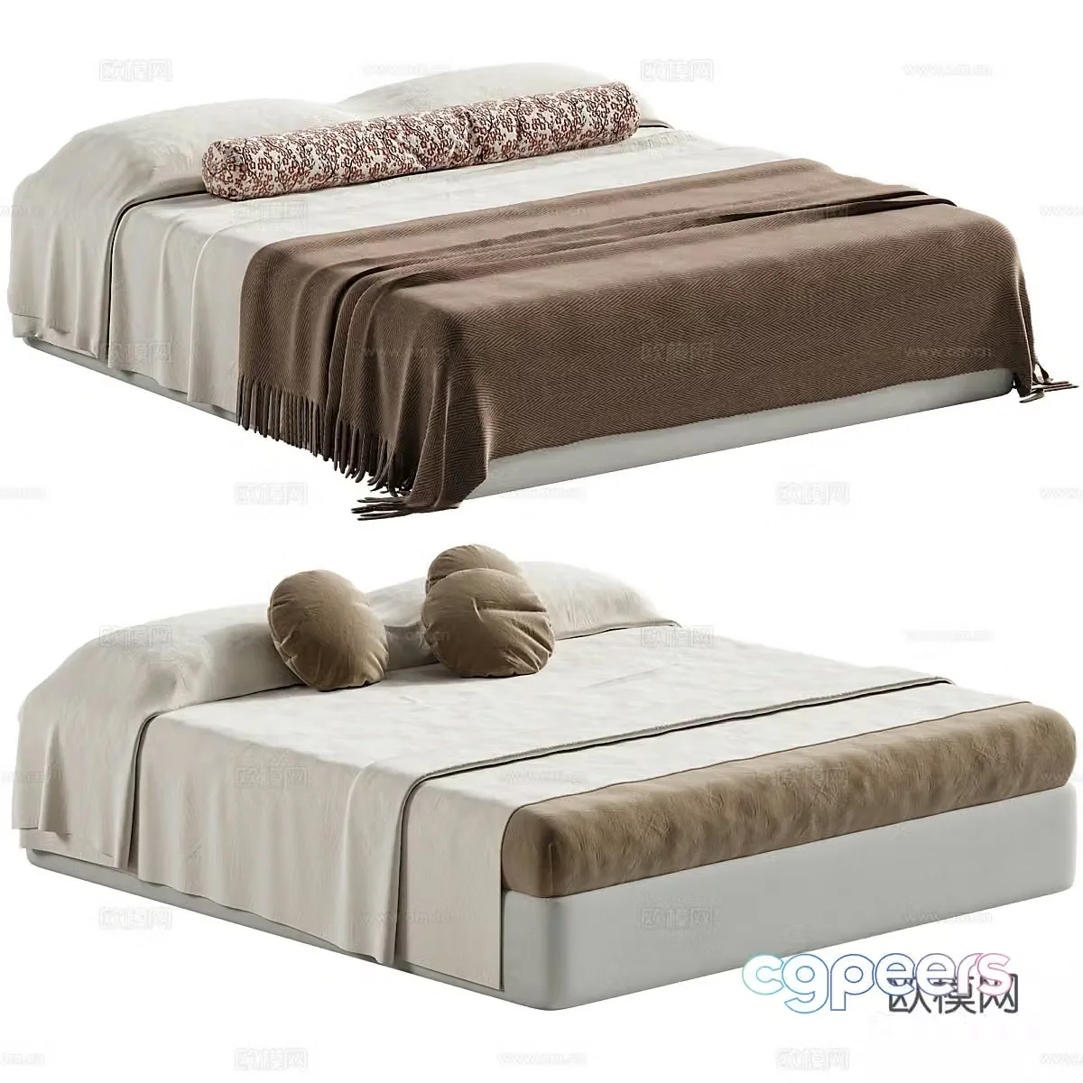 New Chinese style fabric double bed 3D model