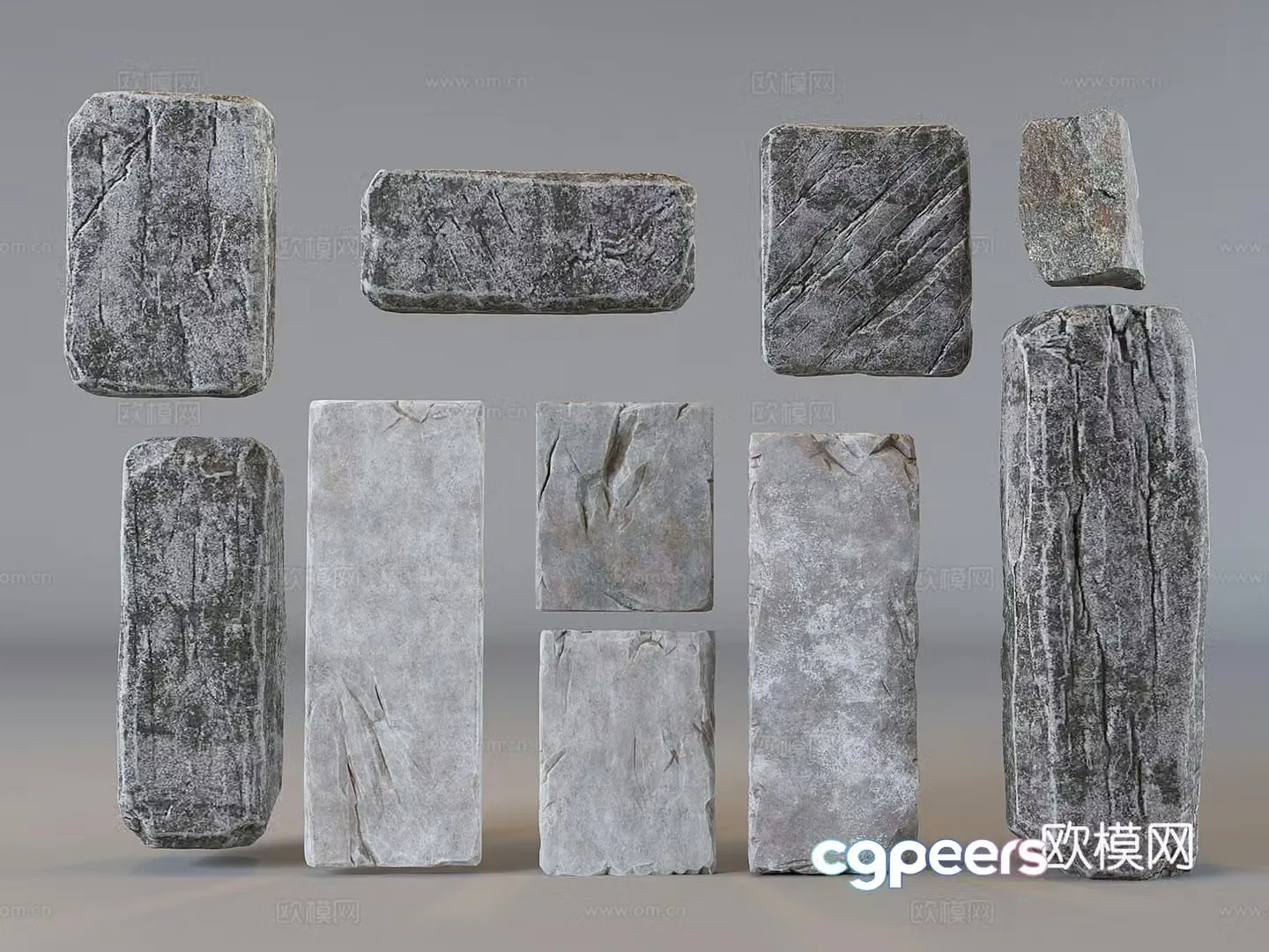 Modern stone stone strip stone Jingshi square stone stone pier ornament 3D model