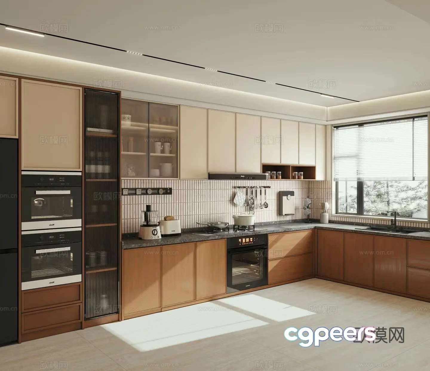 Modern medieval style semi-open kitchen 3d model