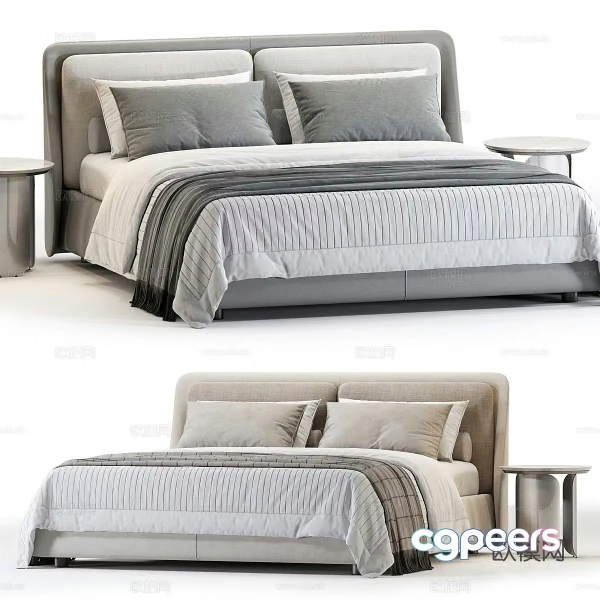 Modern Cream Style Ditreitalia Bend Fabric Double Bed 3D Model
