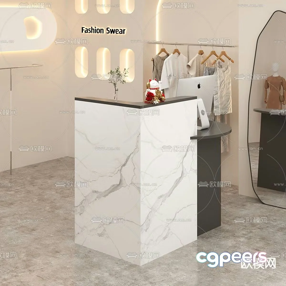 Modern cashier front desk bar 3d model
