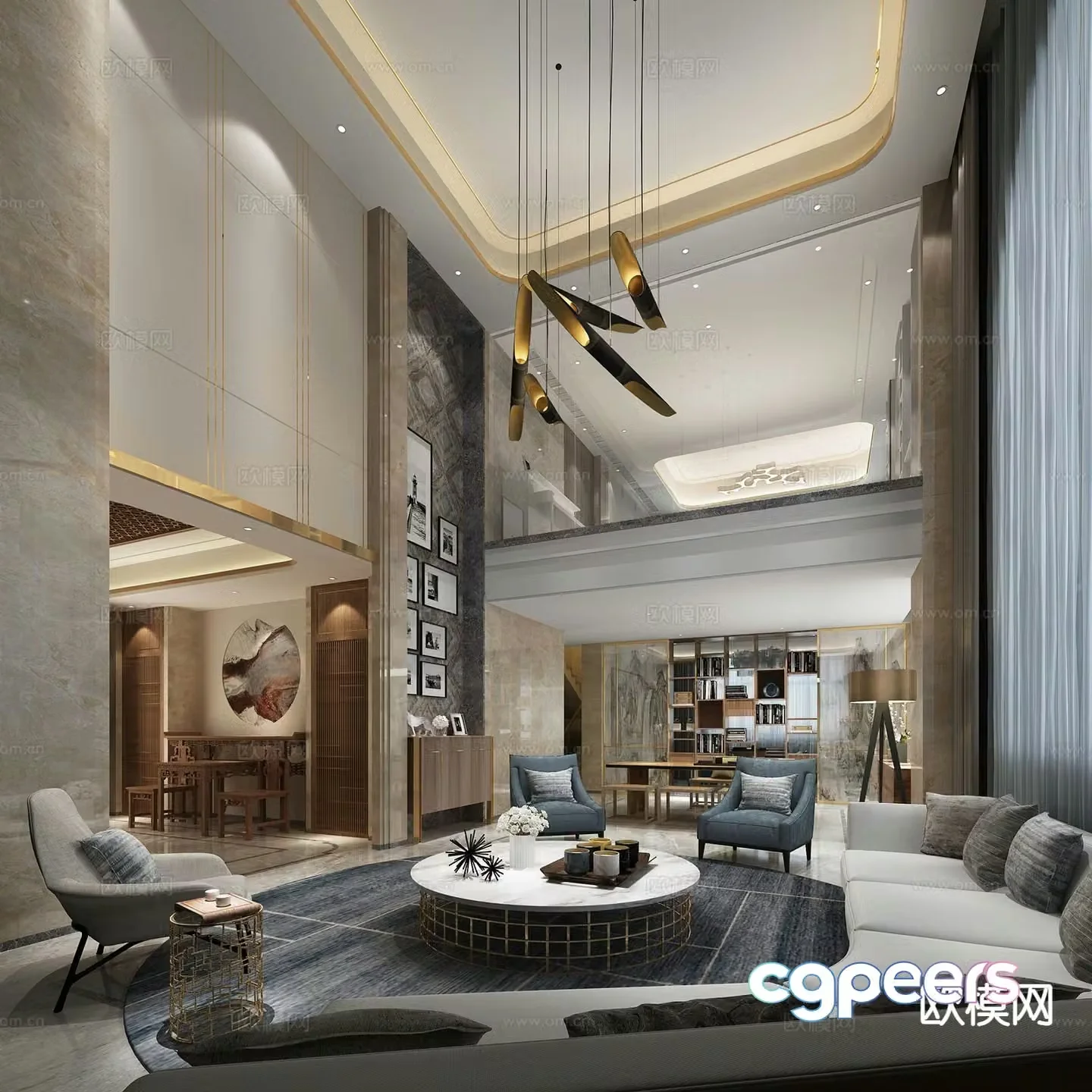 Modern villa living room 3d model
