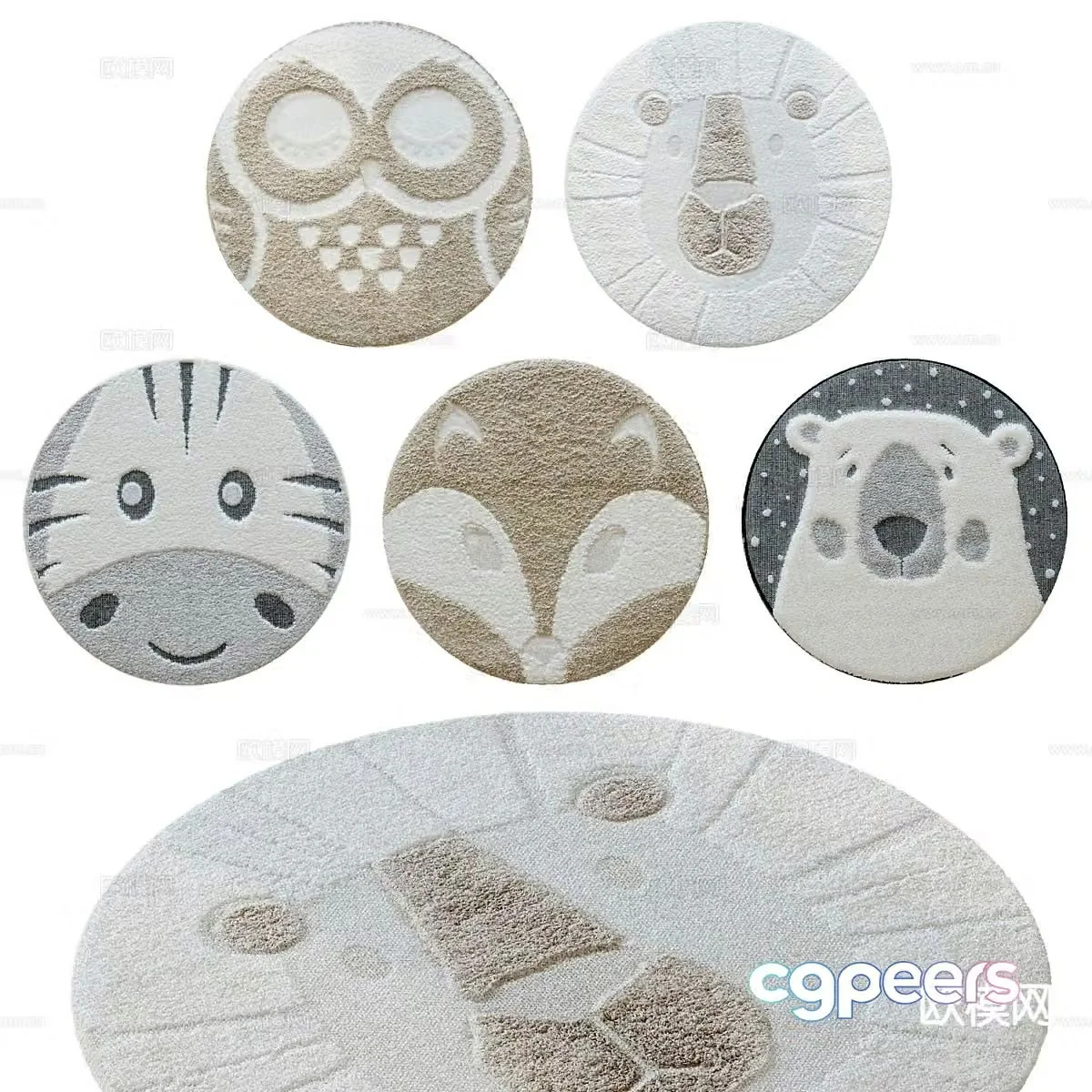Round rug children’s rug animal rug 3d model