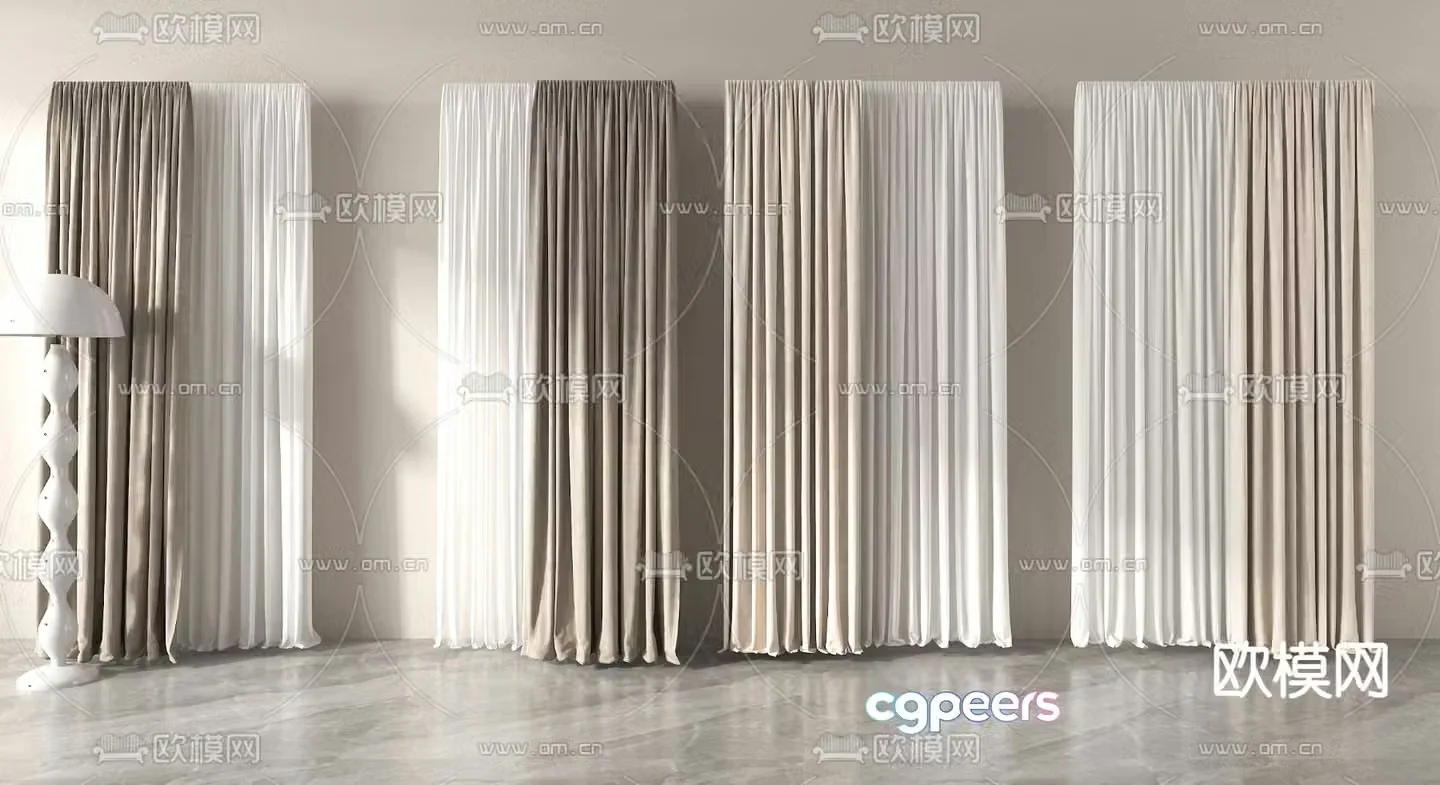 Plain curtains cloth curtains gauze curtains pleated curtains 3D model