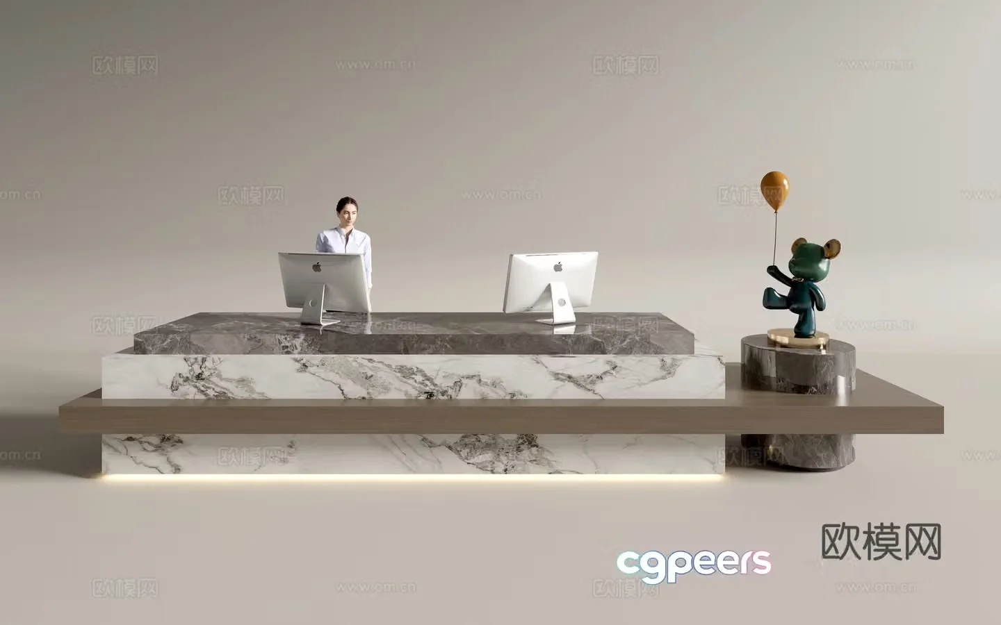 Modern company front desk reception desk service desk 3d model