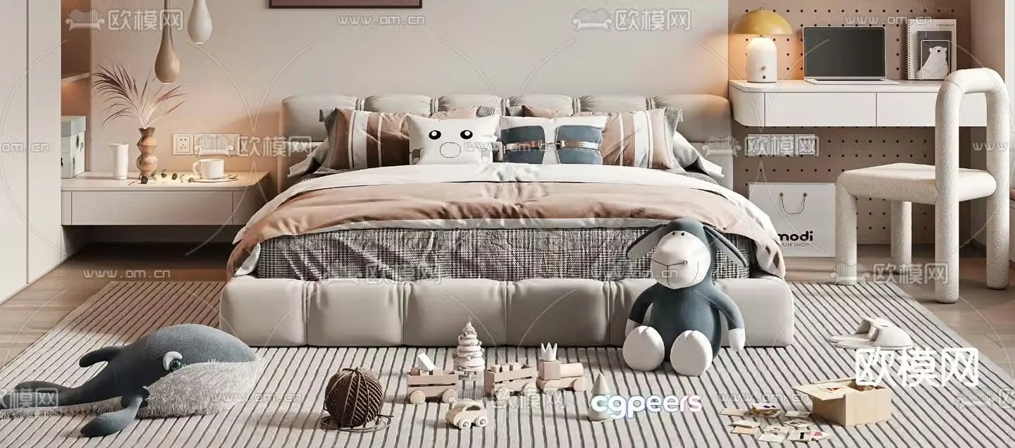 Modern children’s bed double bed 3d model
