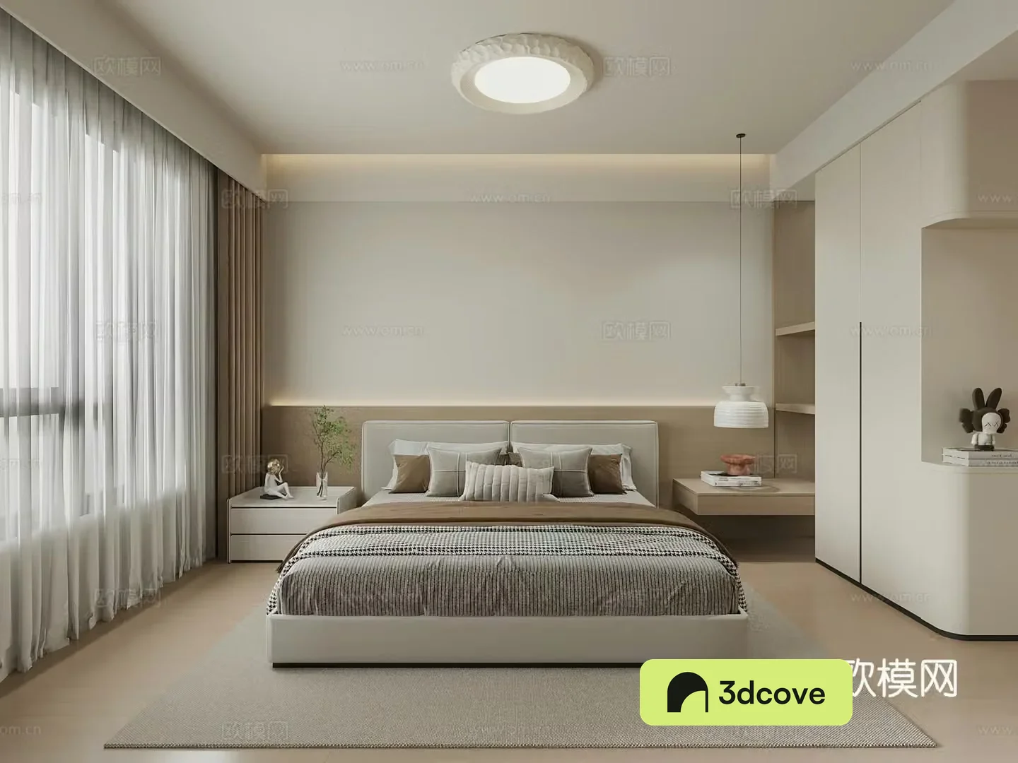 Modern home bedroom double bed wardrobe