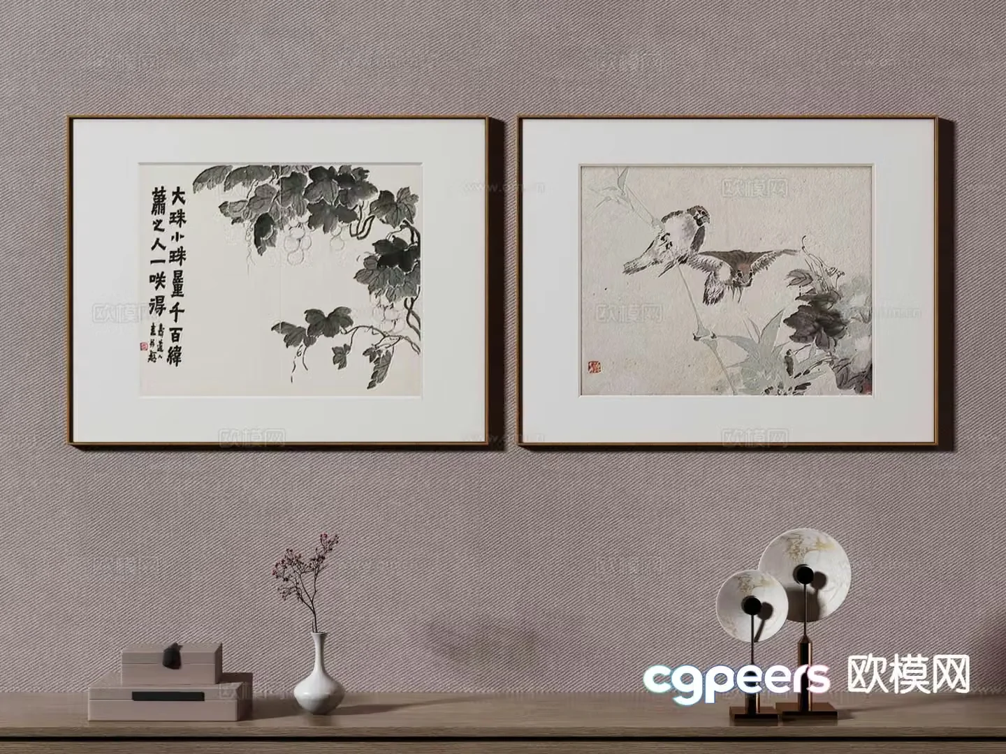 New Chinese style decorative painting art painting hanging painting 3d model