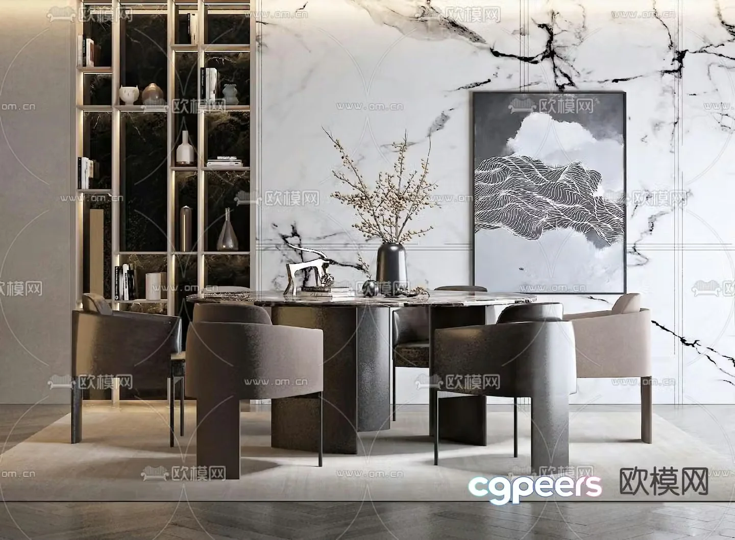 Round dining table and chairs slate dining table 3d model