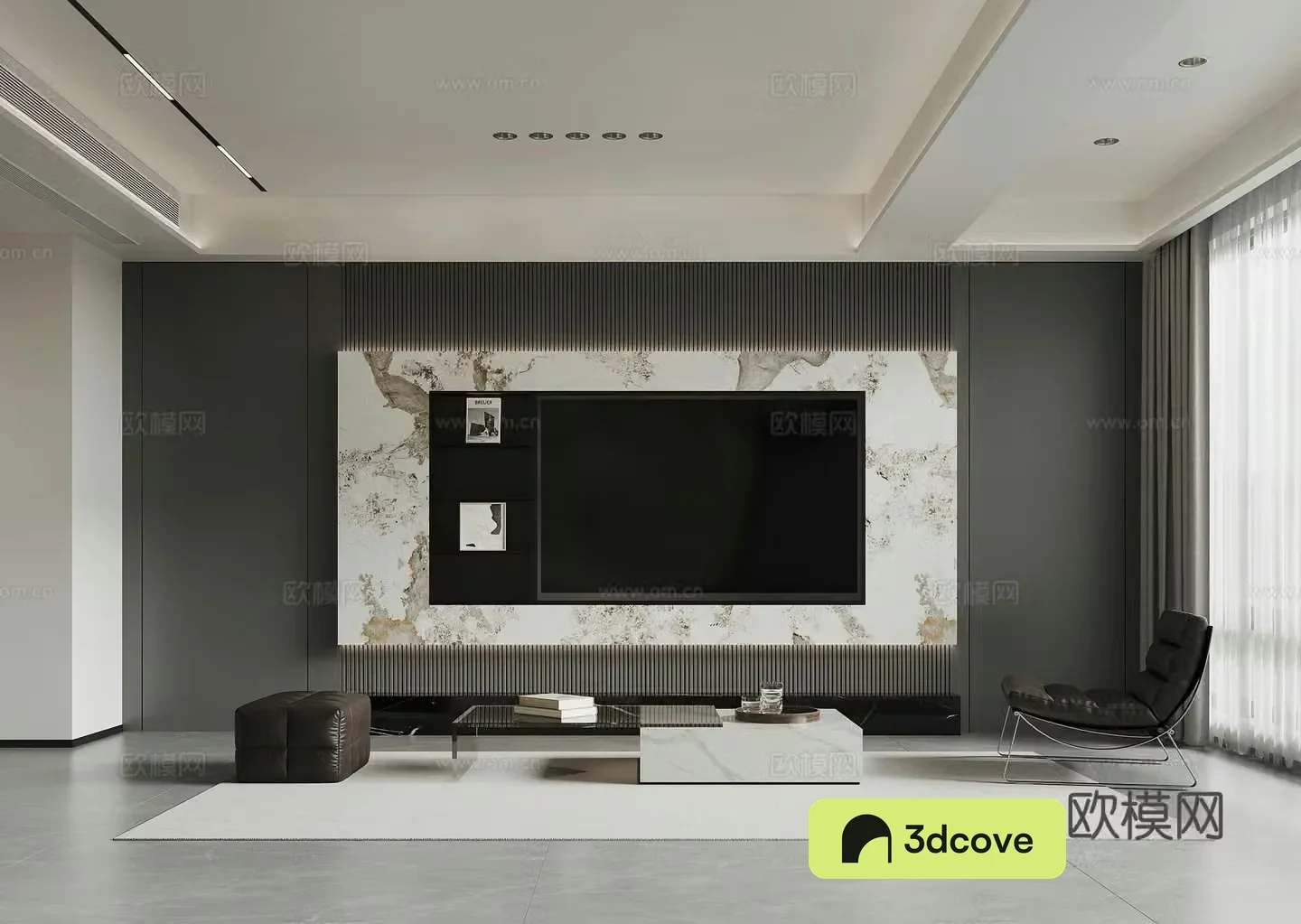Modern TV background wall modern living room black and white gray leisure chair Italian living room living dining room