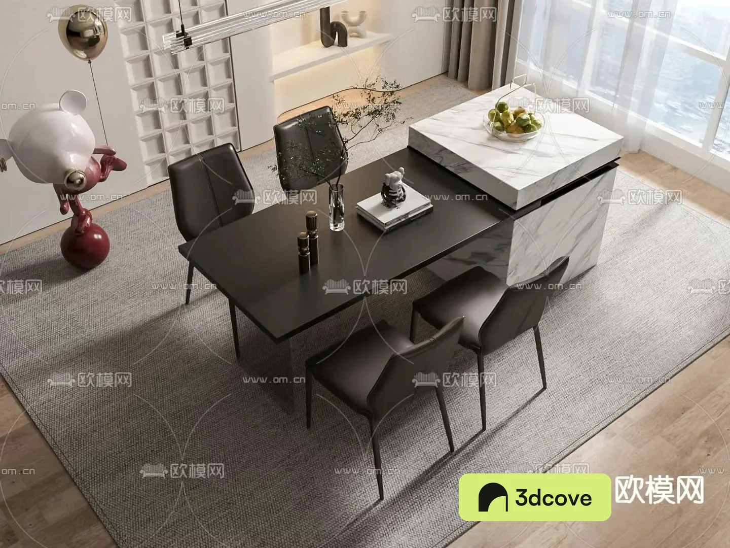 Island dining table and chairs