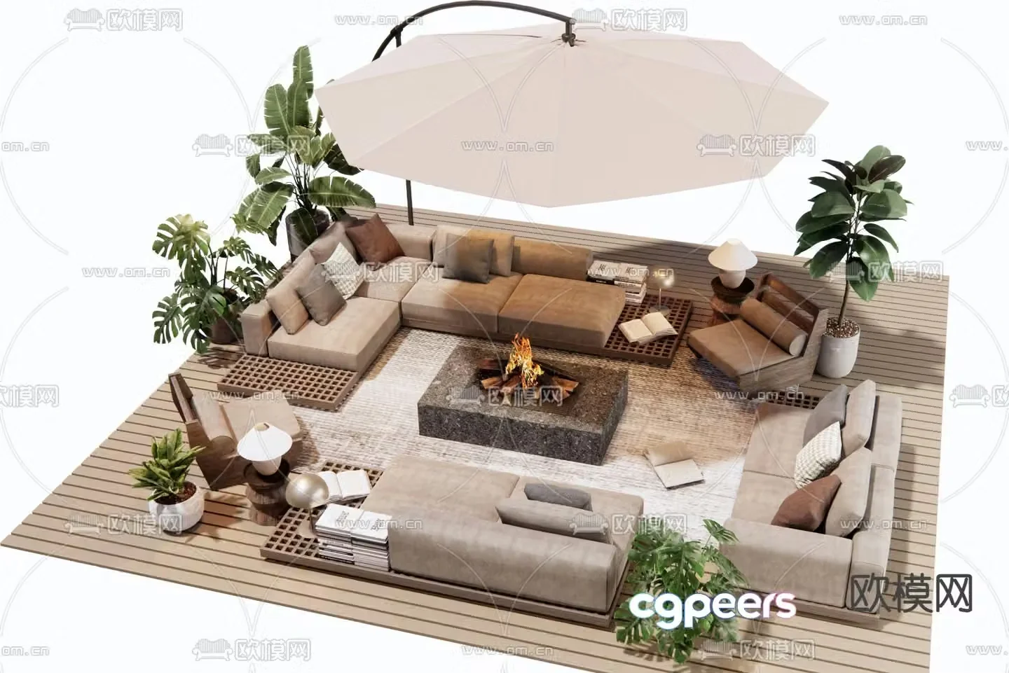 Wabi Sabi outdoor sofa log coffee table 3d model
