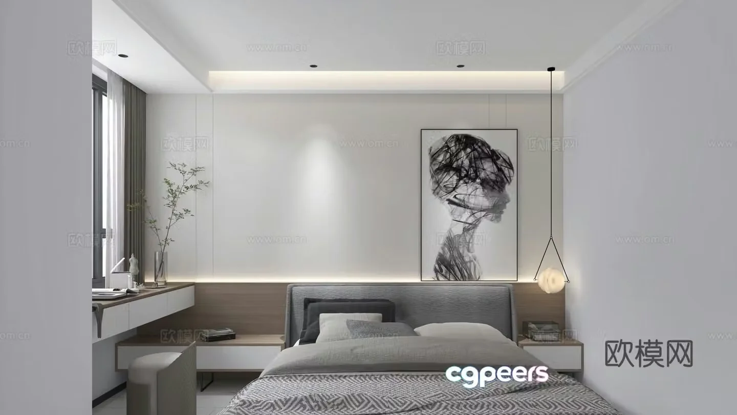 Modern bedroom minimalist 3d model without owner lights