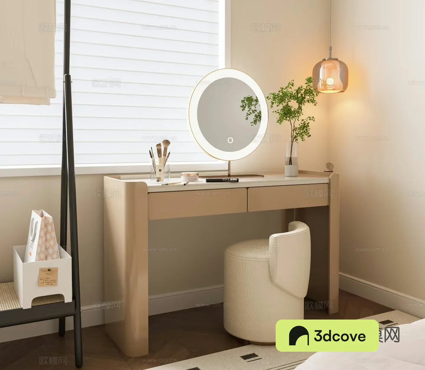 Modern dressing table makeup stool combination mirror green plants cream style dressing table dressing mirror hanging