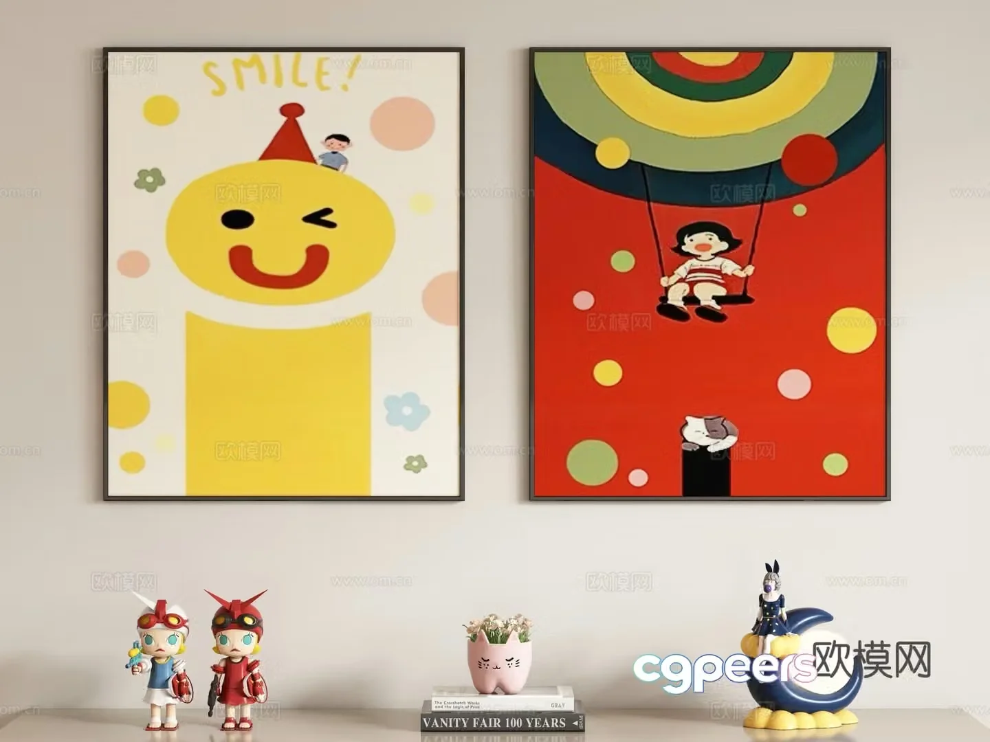 Creamy style children’s decorative painting hanging painting 3d model