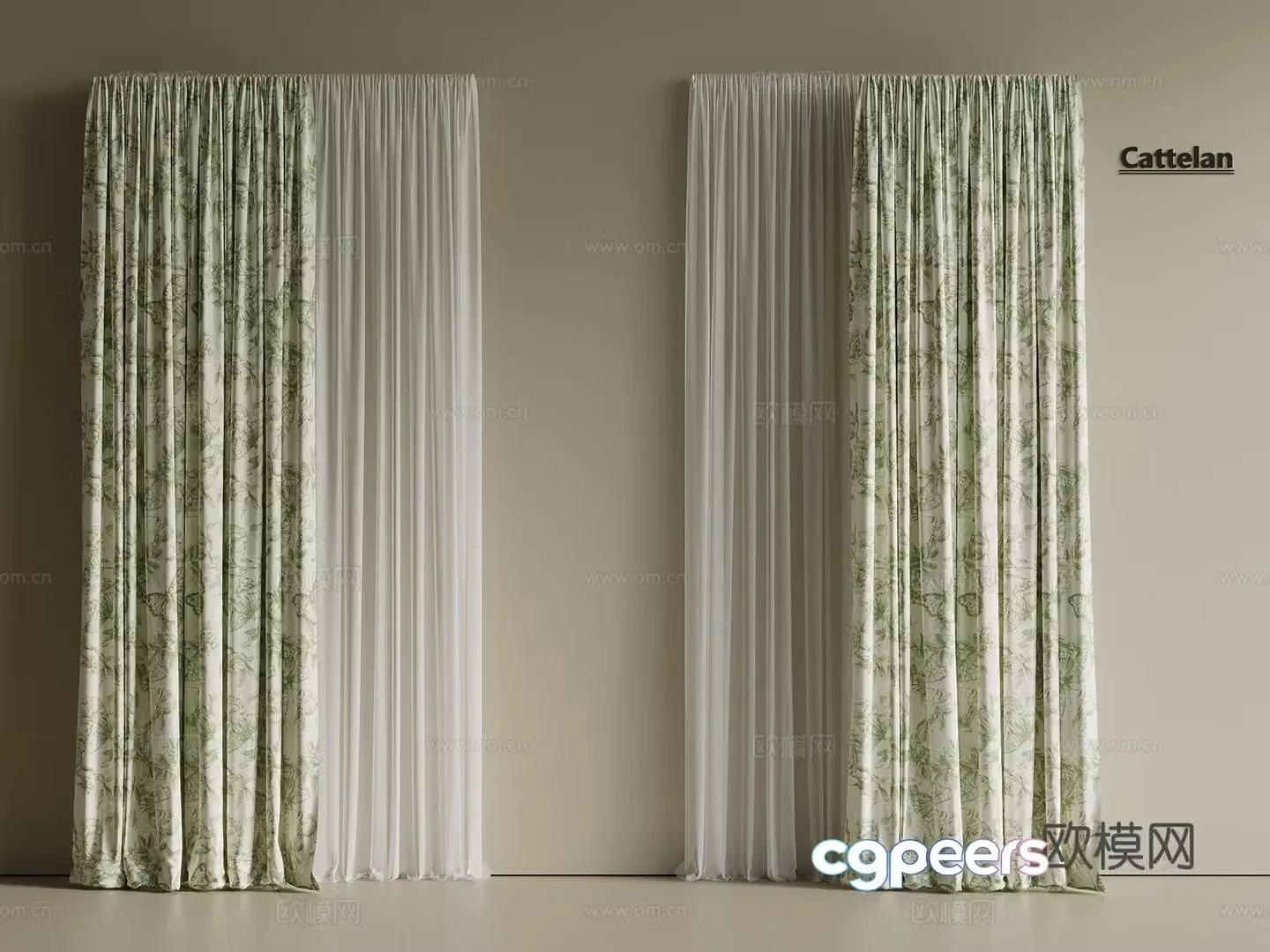 Light luxury cream universal curtain curtain cloth curtain gauze curtain 3d model
