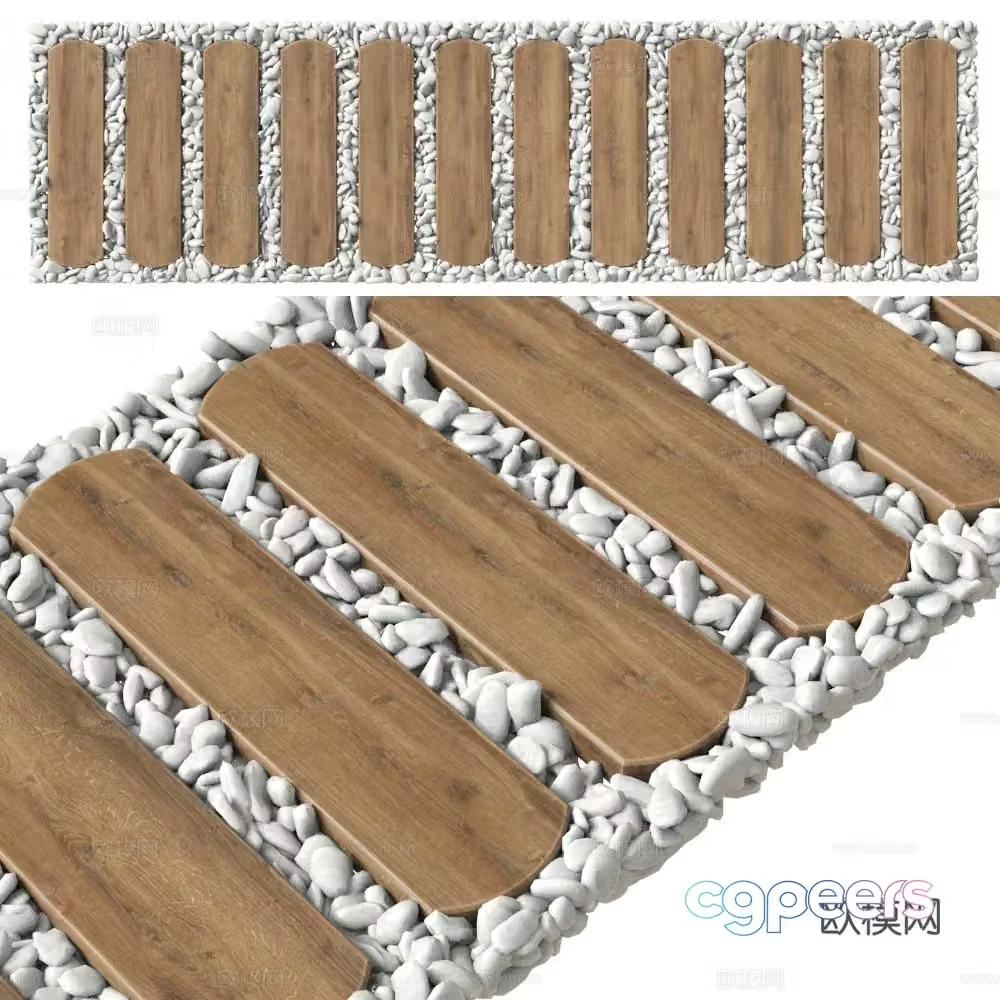 Cobblestone road stone pavement landscape path stone paving road wooden road 3d model