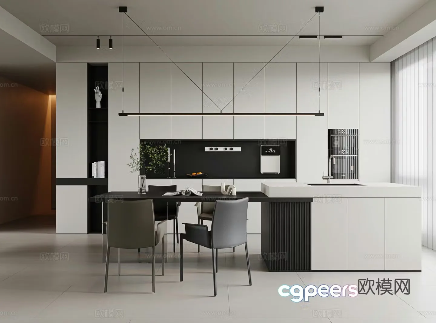 Modern minimalist restaurant dining table and chair combination island dining table single chair leather dining chair sideboard 3D model