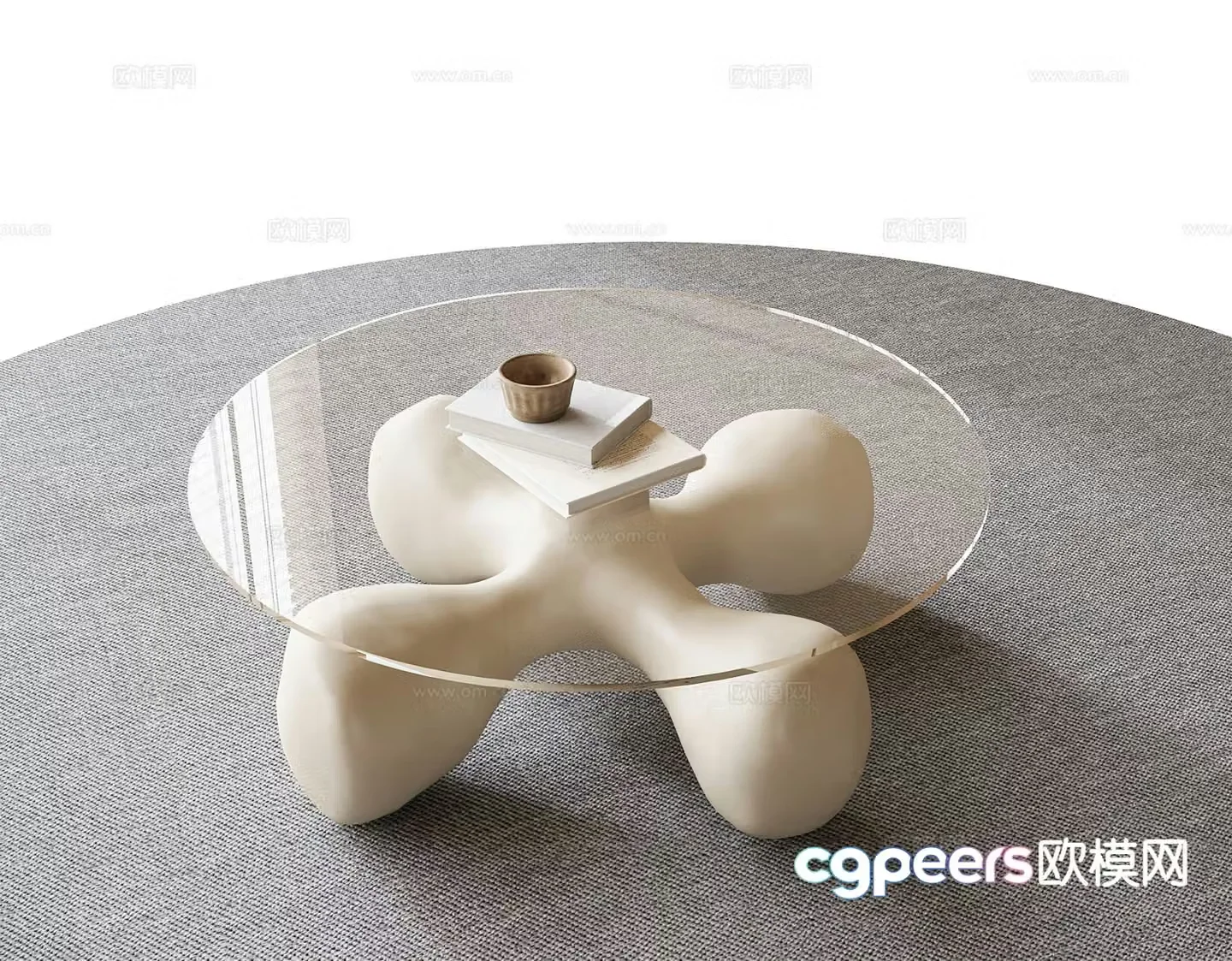 Cream wind glass coffee table round coffee table 3d model