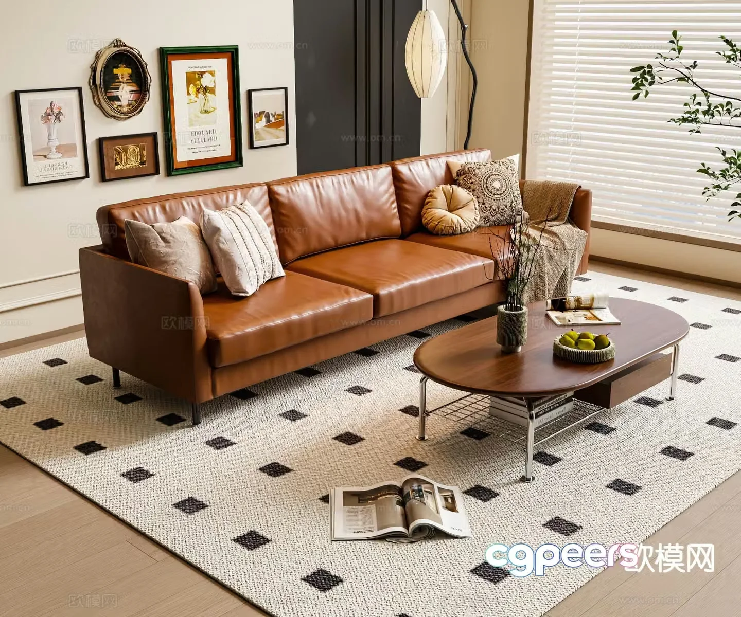 French three-seat sofa 3d model