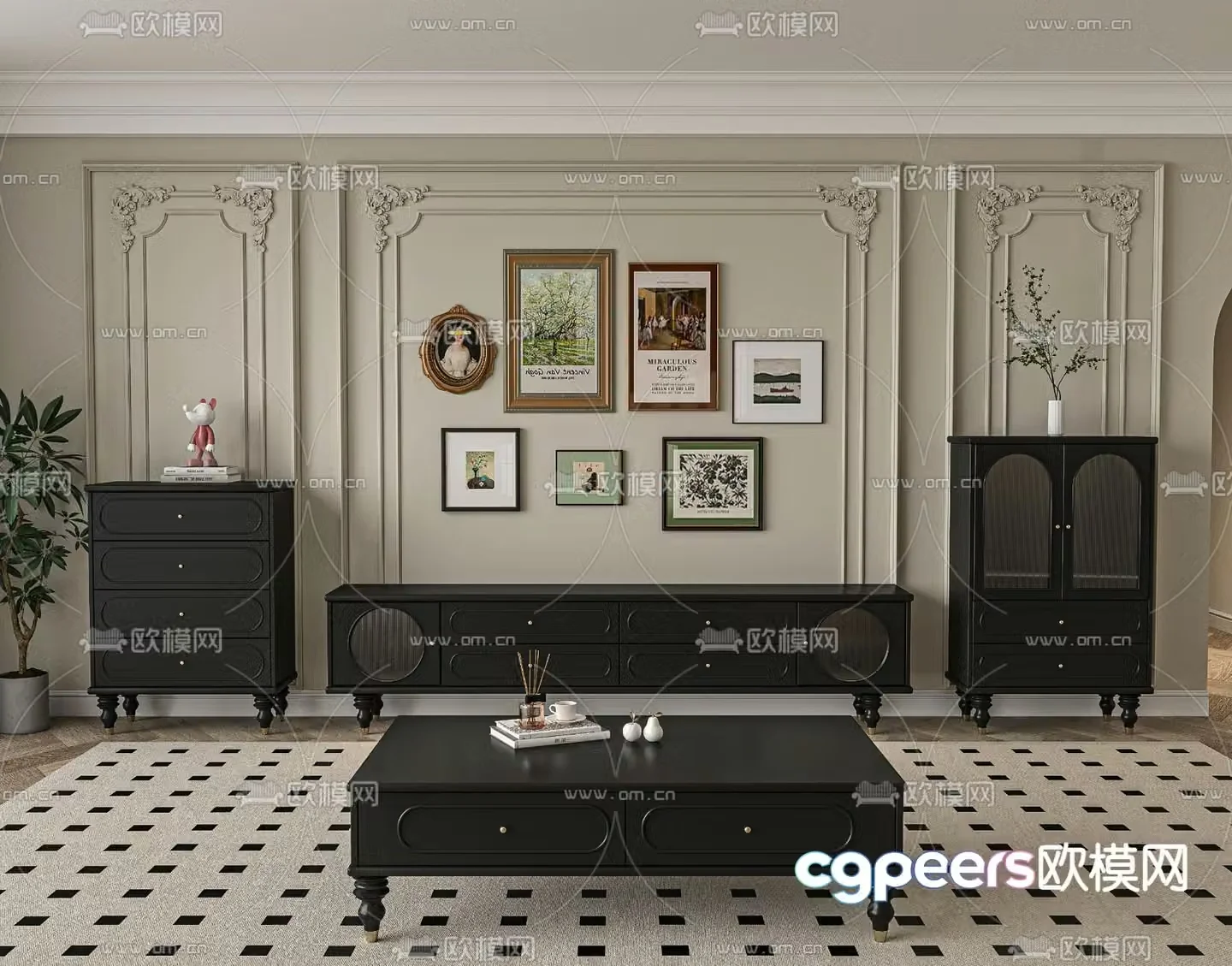 French TV cabinet side cabinet 3d model